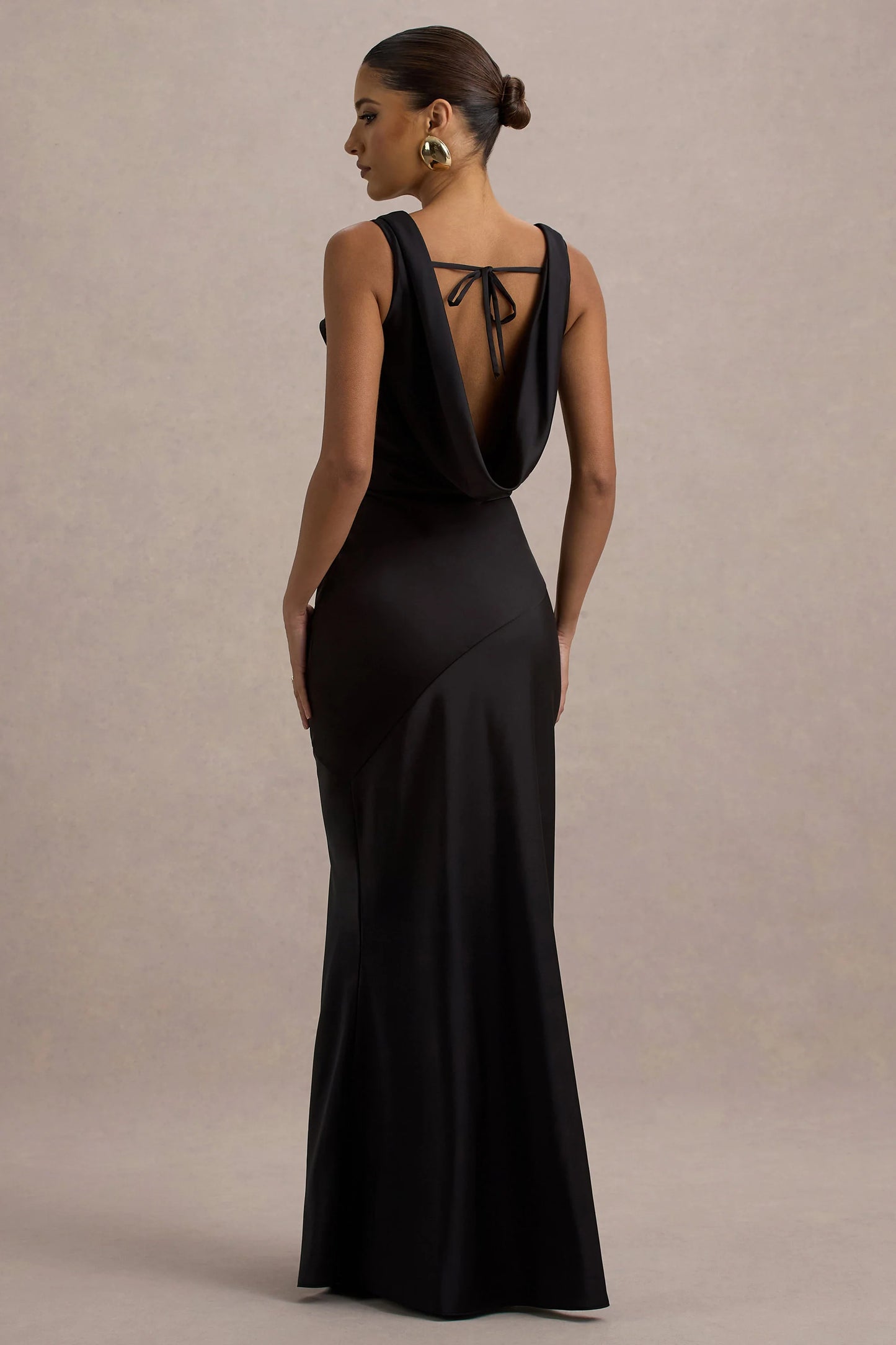 Alesso | Black Satin Cowl-Neck Maxi Dress