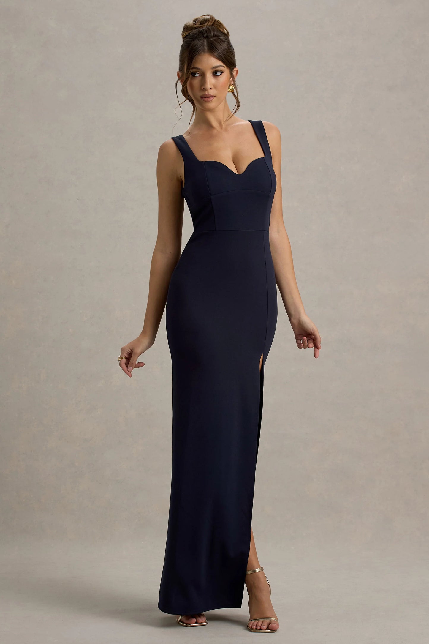 Ashburn | Navy Strappy Sweetheart Split Maxi Dress