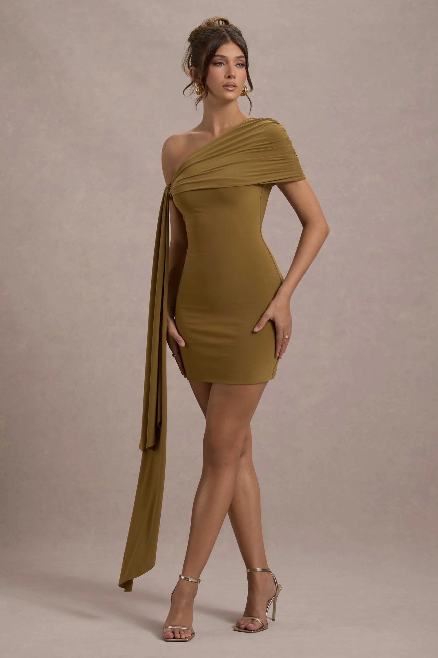 Alessio | Mustard One-Shoulder Mini Dress With Drape