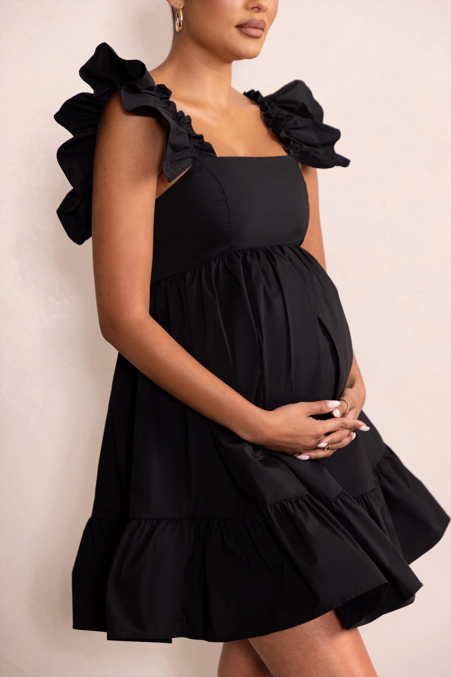 Dolly Daze | Black Maternity Ruffle Mini Dress