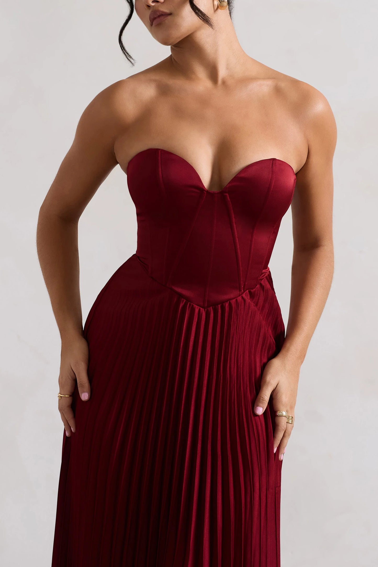 Bordeaux | Berry Satin Corset Style Midi Dress