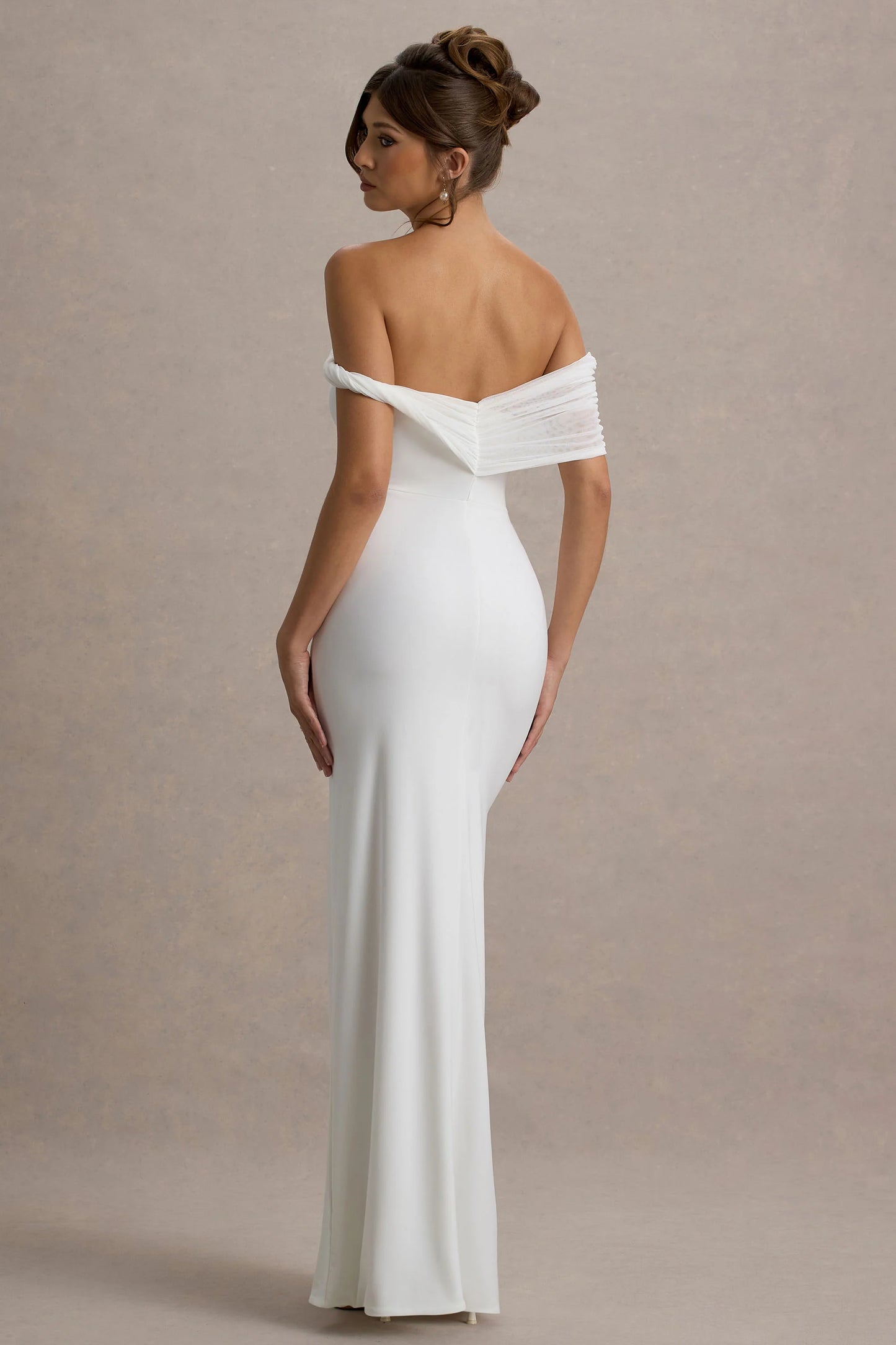 Alonza | White Twisted Bardot Maxi Dress