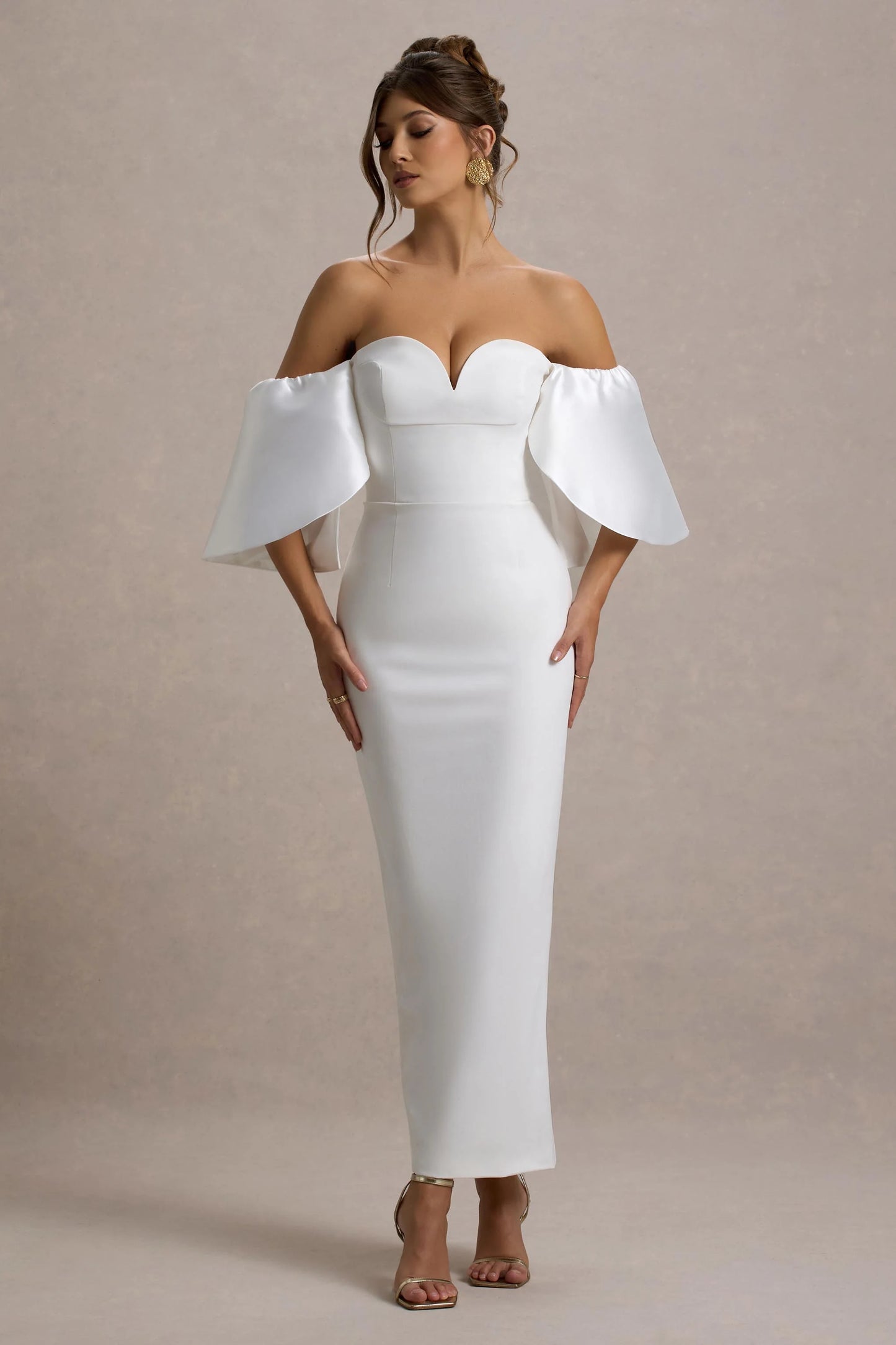 Dalani | White Corset Maxi Dress With Satin Puff Sleeves