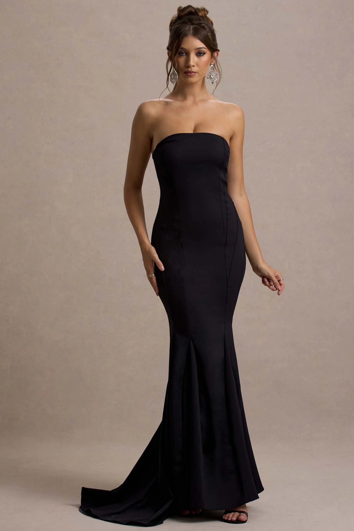 Adored | Black Strapless Structured Fishtail Maxi Dress