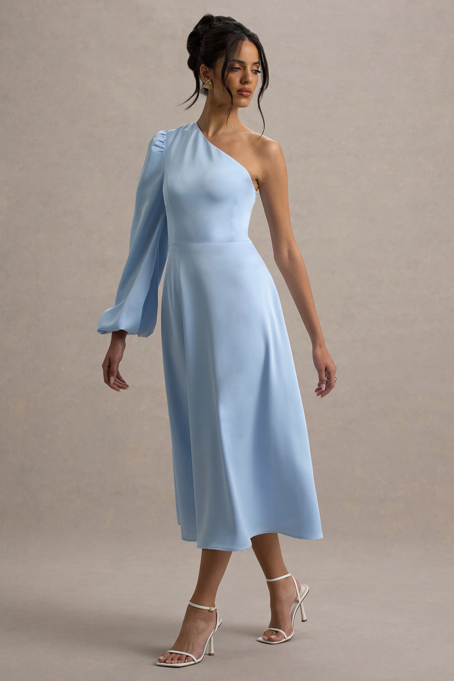 Haila | Powder Blue Satin One-Shoulder Maxi Dress