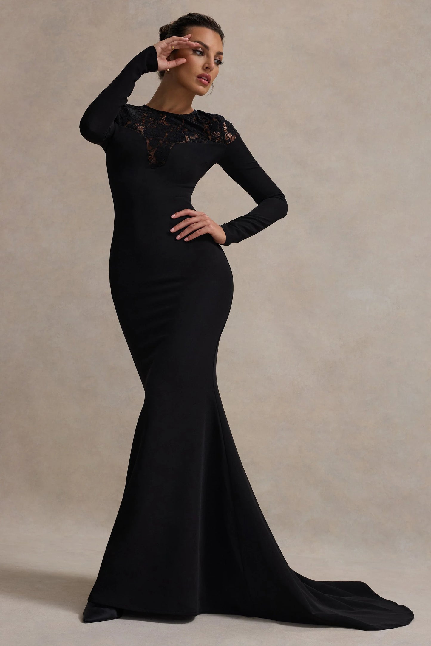 Campbell | Black Long-Sleeve Maxi Dress With Lace Detail