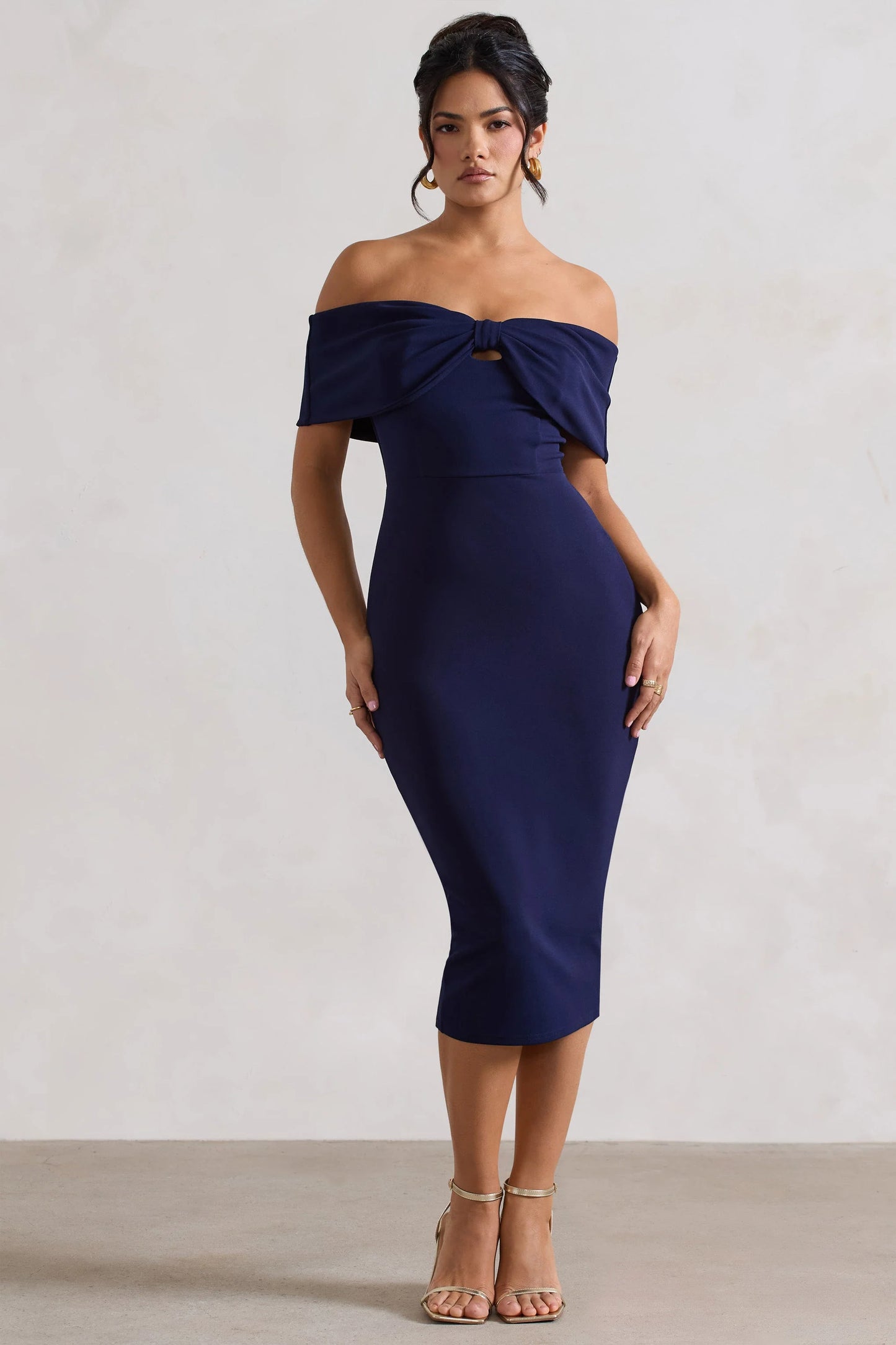 Hope | Navy Bow Bardot Midi Dress