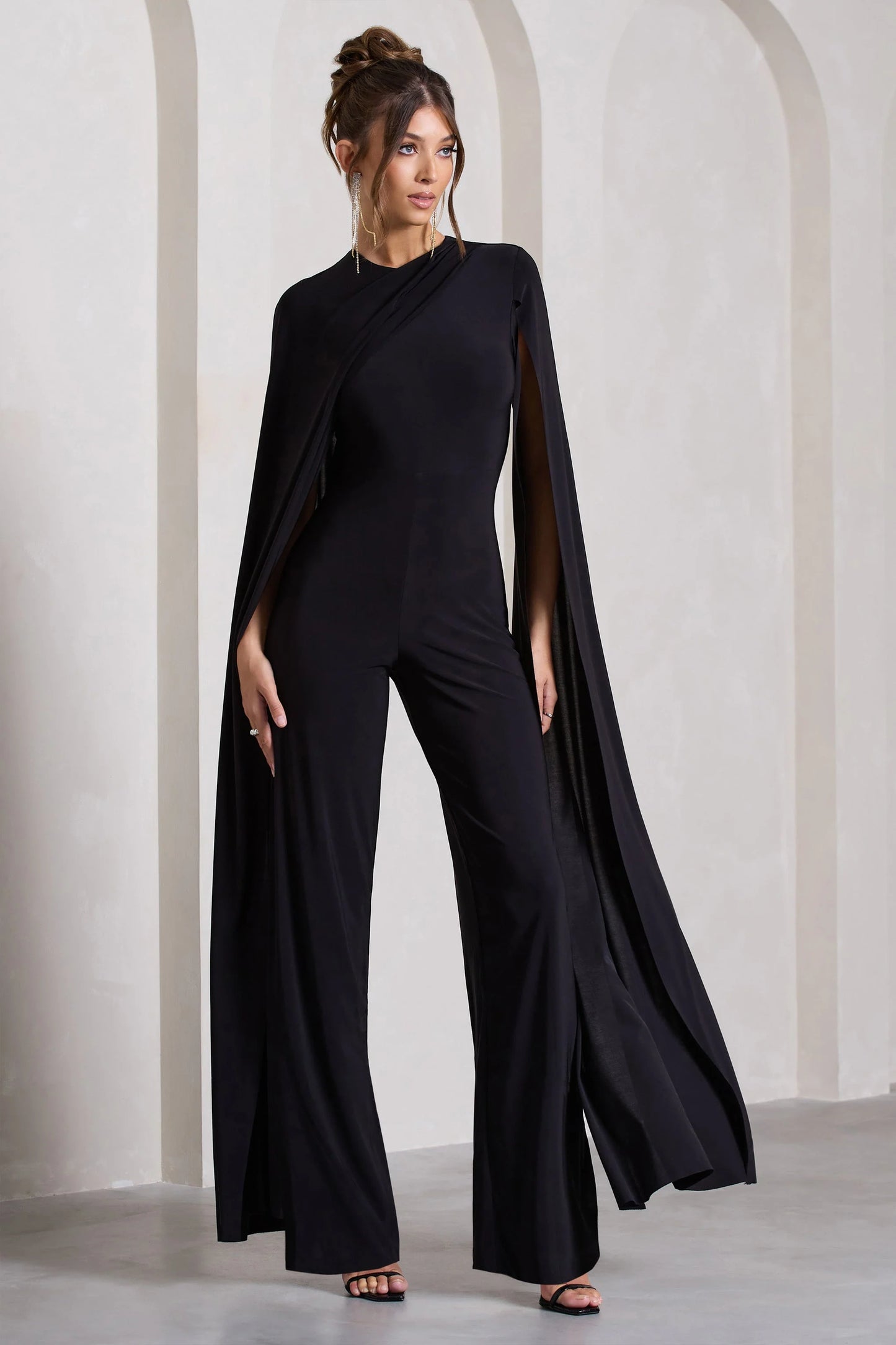 Harley | Black Straight-Leg Jumpsuit With Cape Sleeves