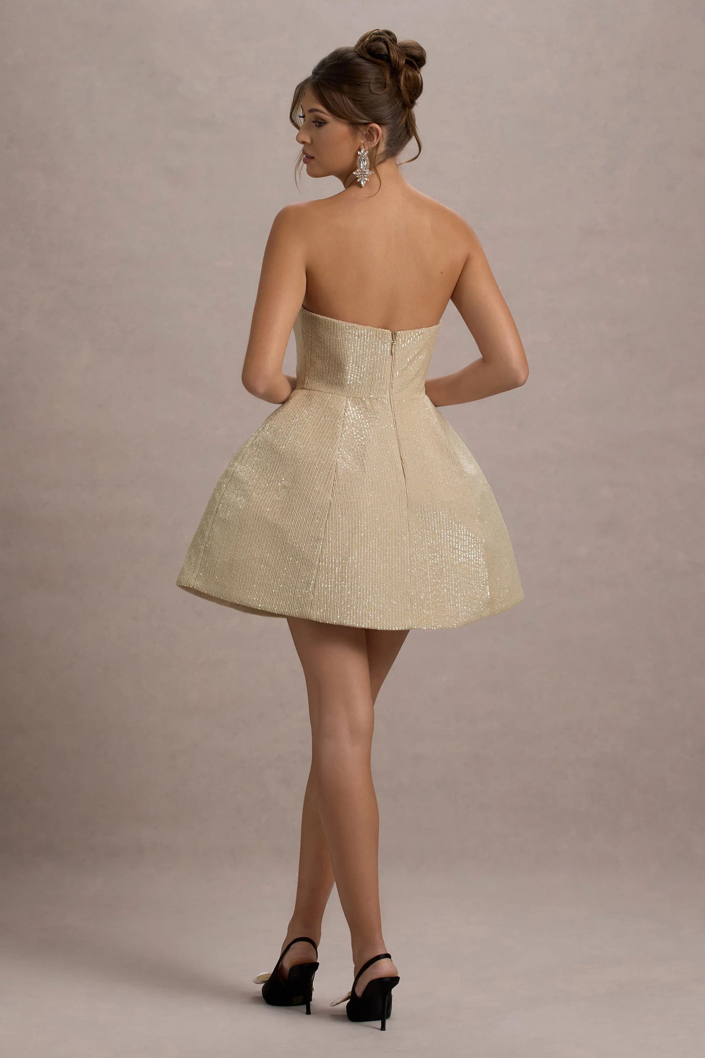 Clarabell | Cream Sequin Bandeau Structured Mini Dress