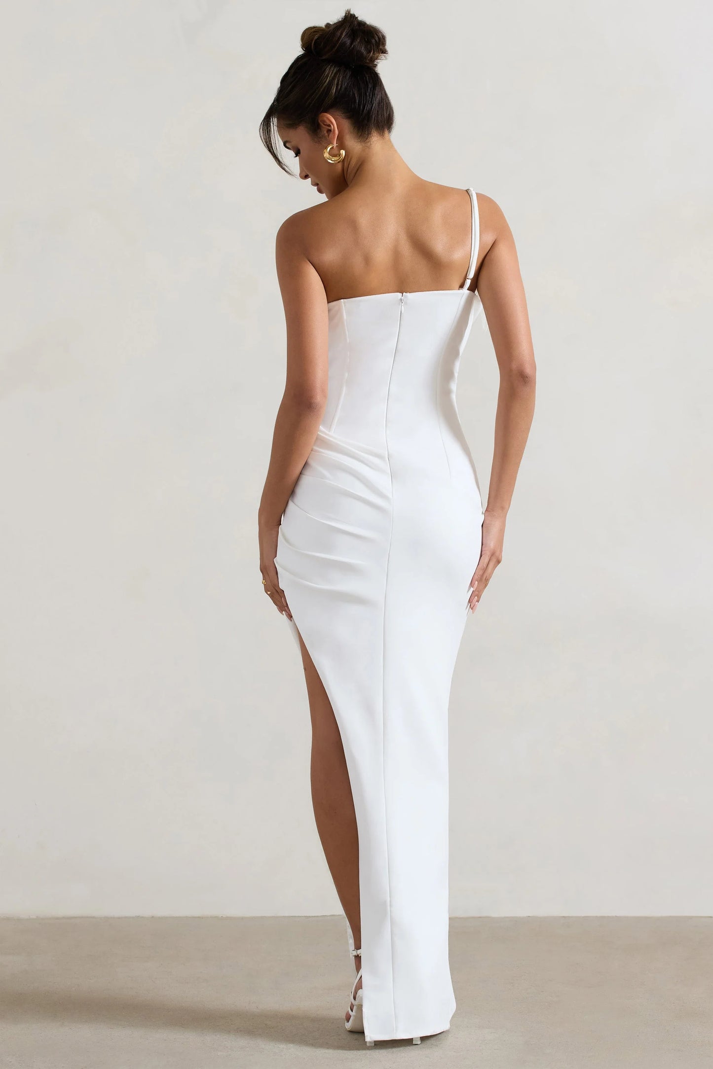 Esther | White Wrap Maxi Dress With Corsage