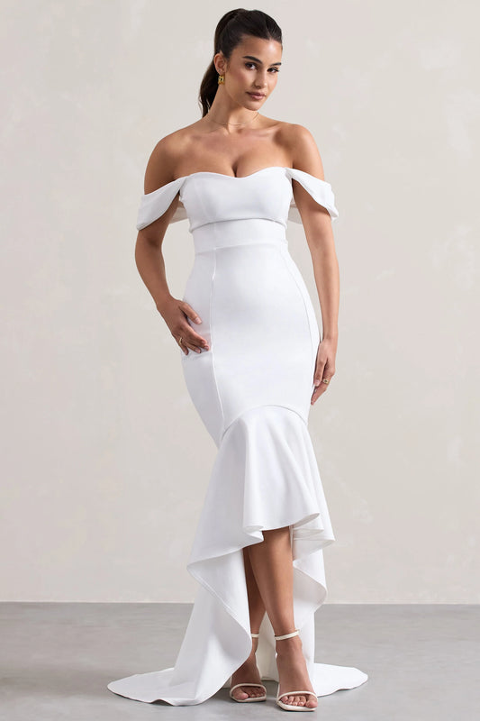 Cotillion | White Sweetheart High-Low Maxi Dress With Ruffle Hem