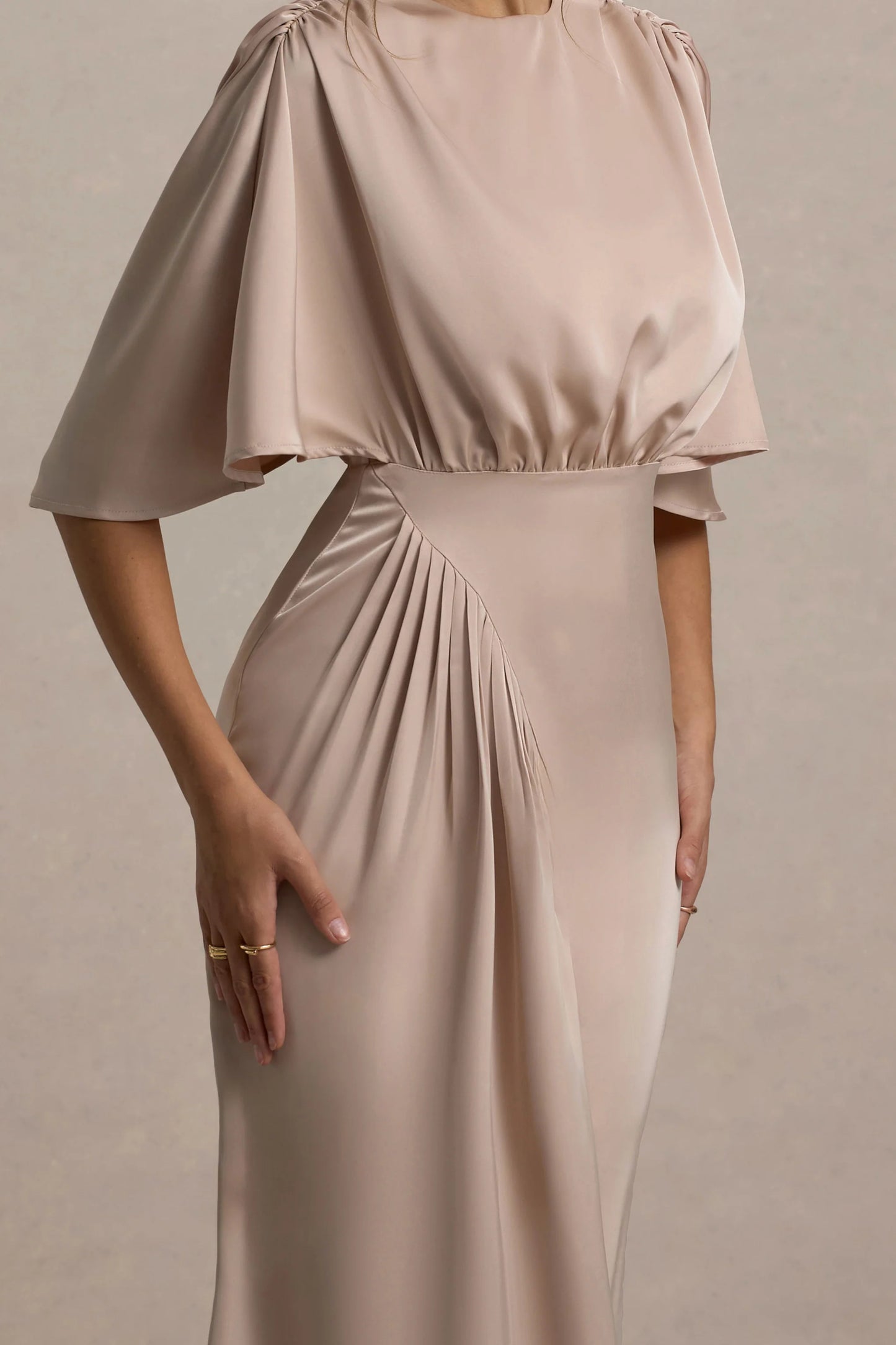 Cinder | Champagne Satin Gathered Maxi Dress