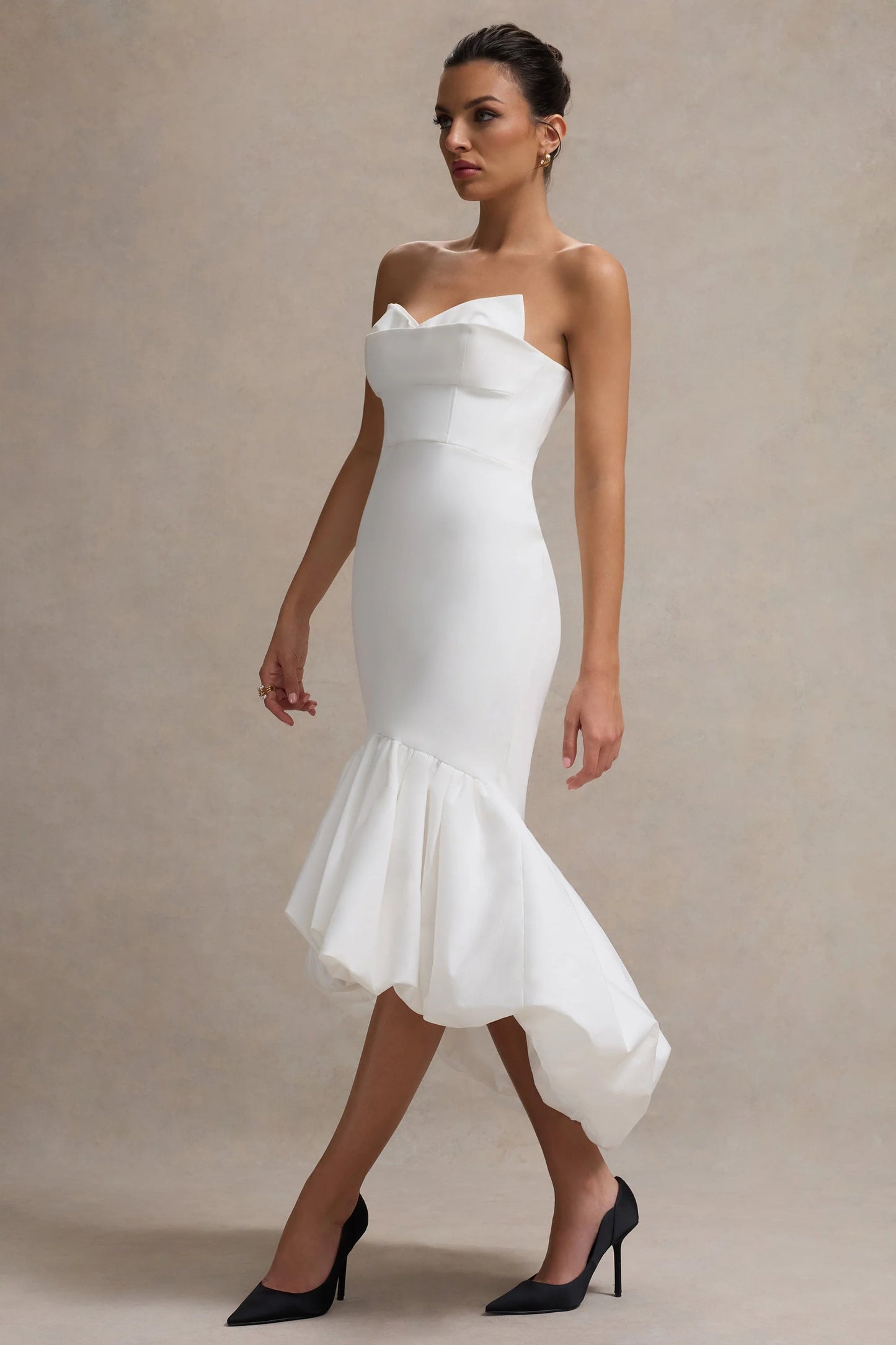 Emmelina | White Corset Maxi Dress With Volume Hem