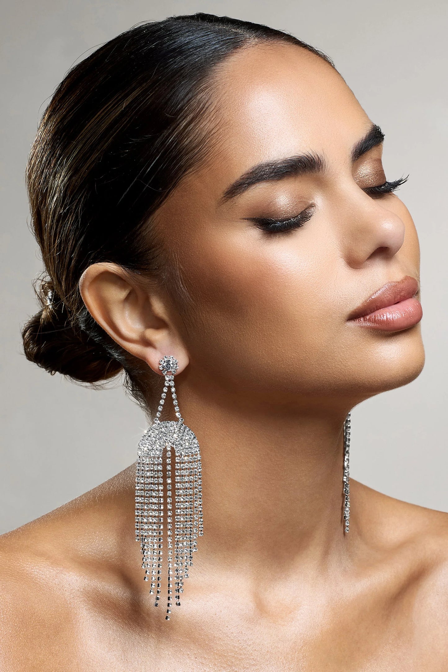 Kalista | Silver Diamante Statement Drop Earrings