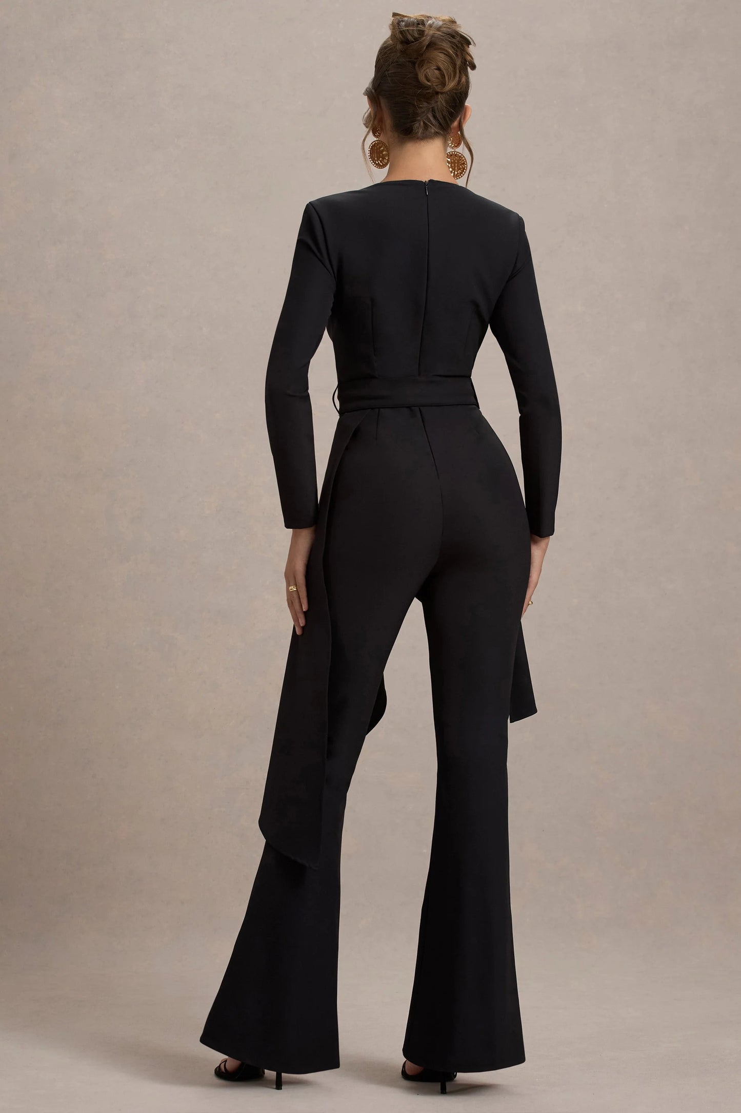 Eminent | Black Square-Neck Flared-Leg Jumpsuit With Draped Waist