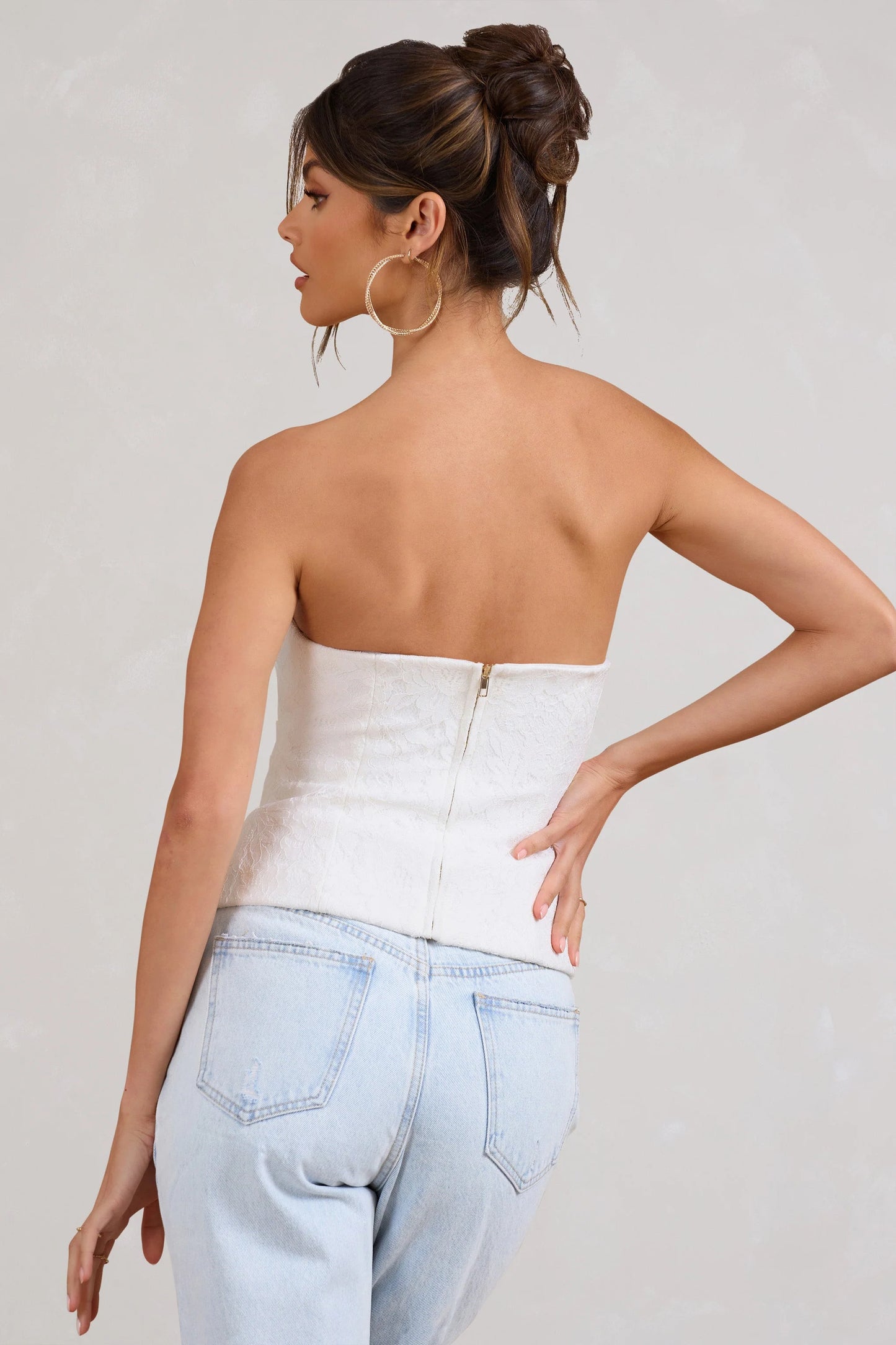 Delicacy | White Lace V-Neck Bandeau Corset Top