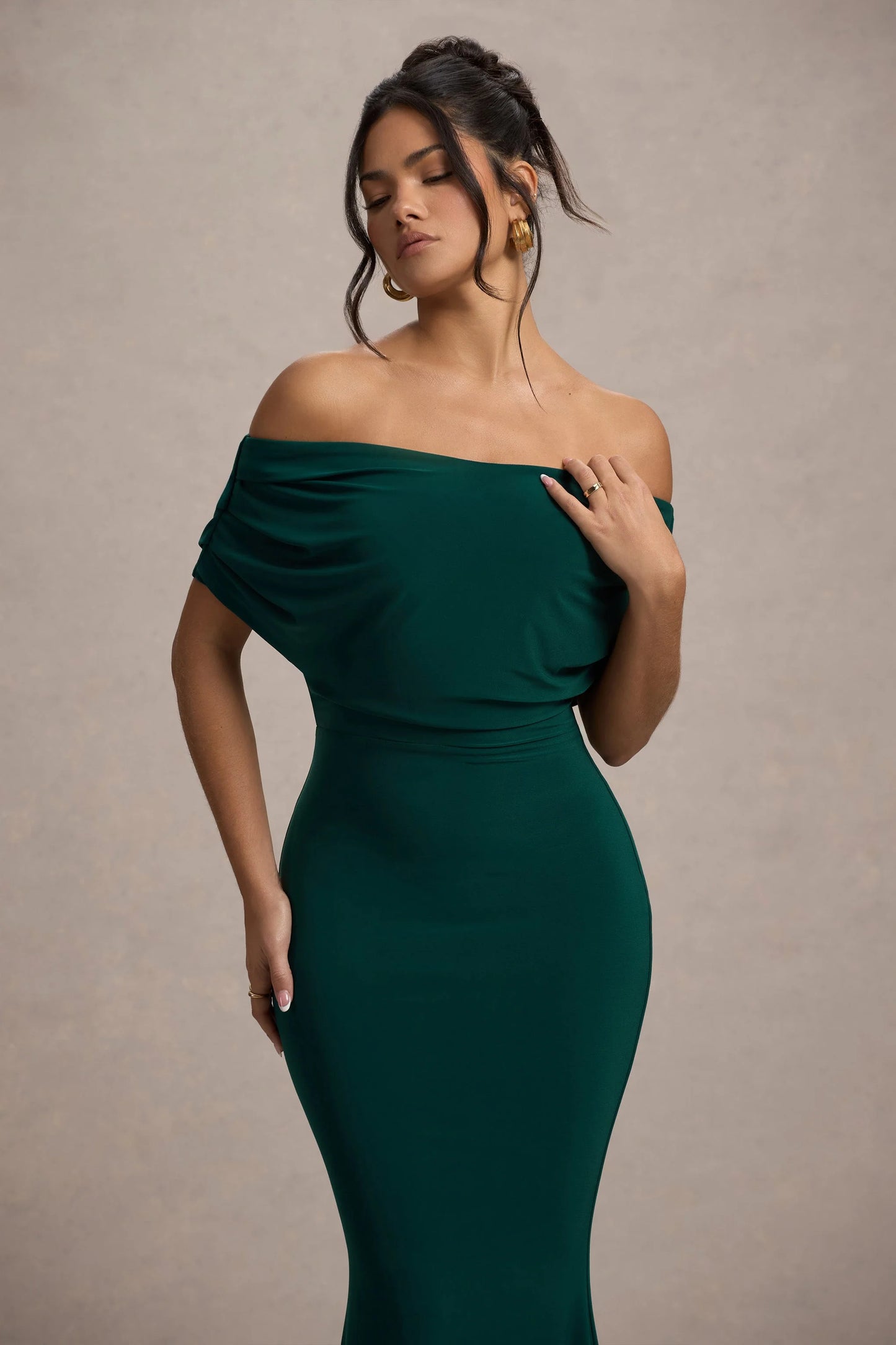 Bowden | Bottle Green Bardot Maxi Dress