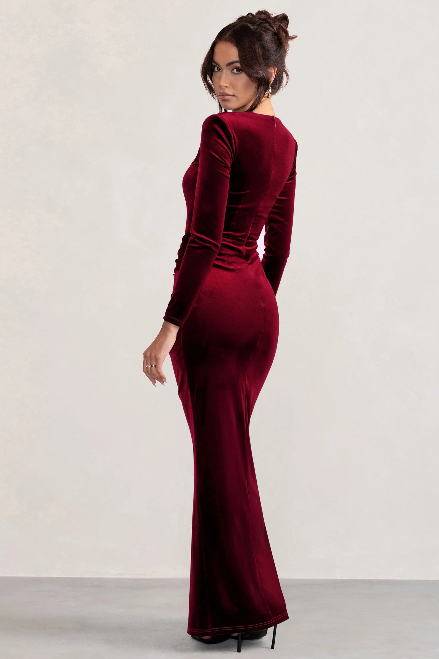 Fay | Berry Velvet Corset Style Knot Maxi Dress