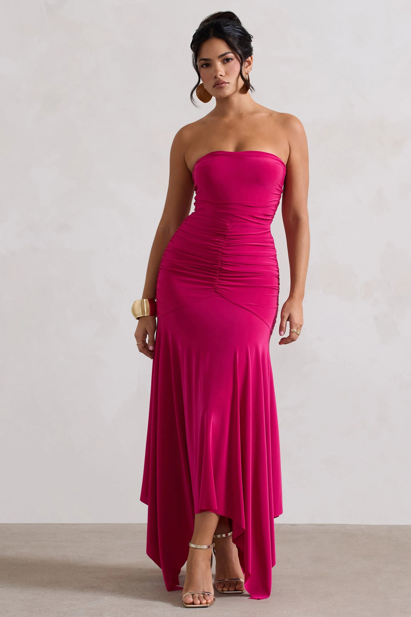 Florianne | Hot Pink Ruched Bandeau Midi Dress