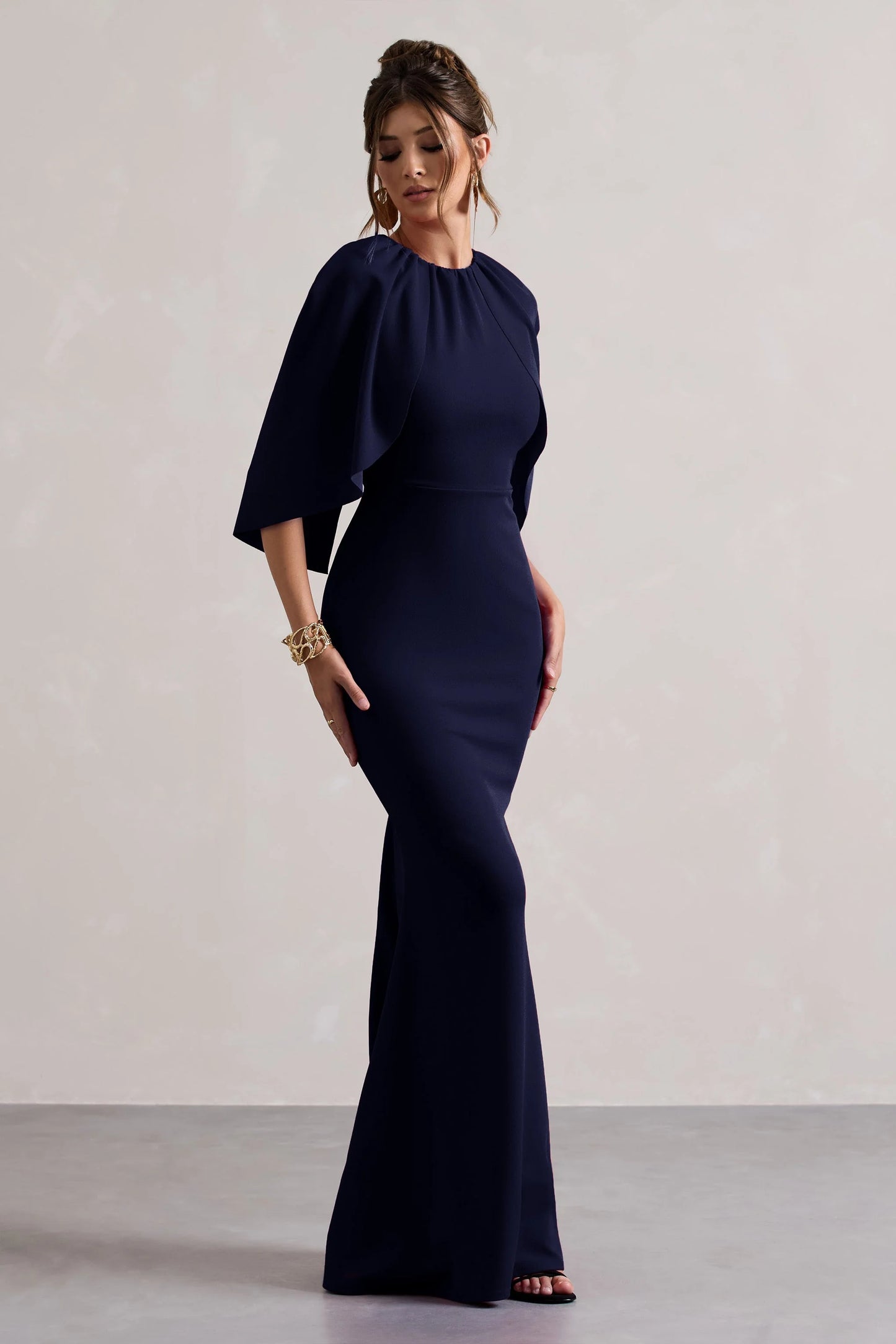 Kianne | Navy Draped Short-Sleeve Maxi Dress