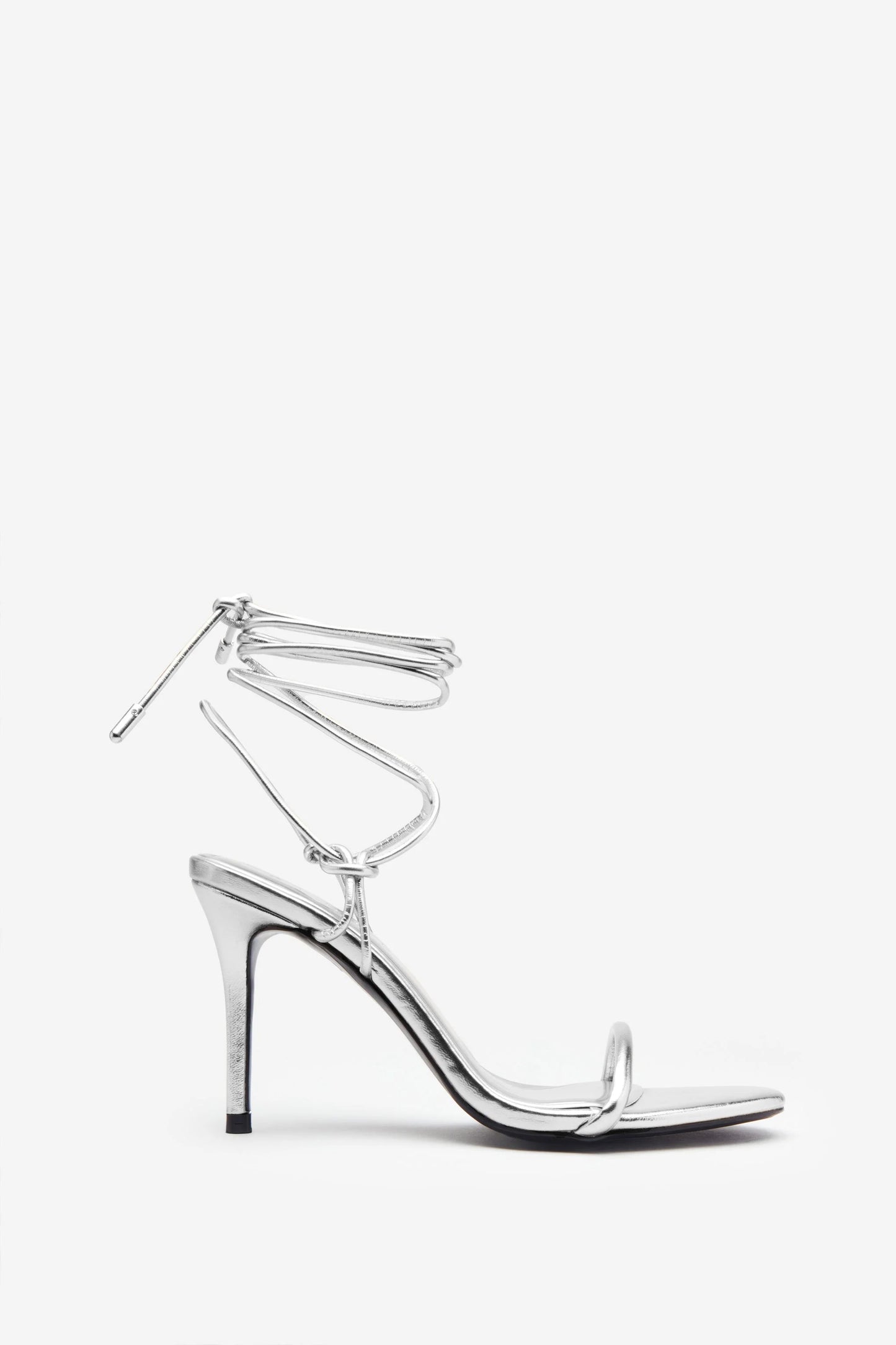 Crossed Wires | Silver Metallic Lace-Up Heeled Sandals