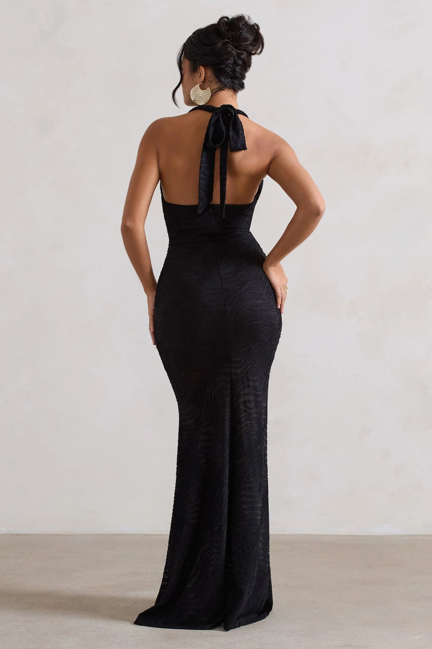 Granada | Black Zebra Print Cowl-Neck Fishtail Maxi Dress