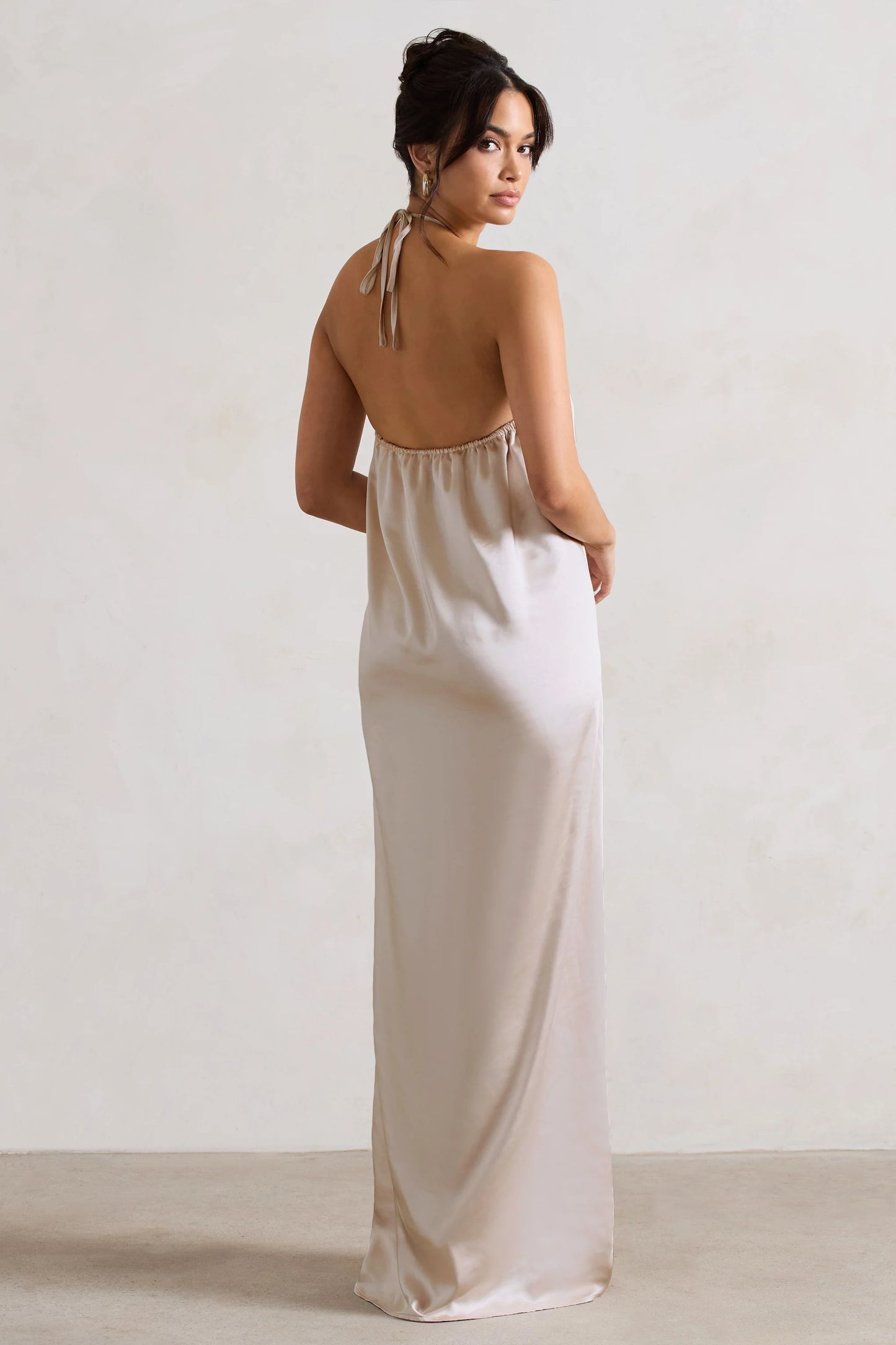 Everleigh | Cream Satin Relaxed Fit Maxi Column Dress With Corsage