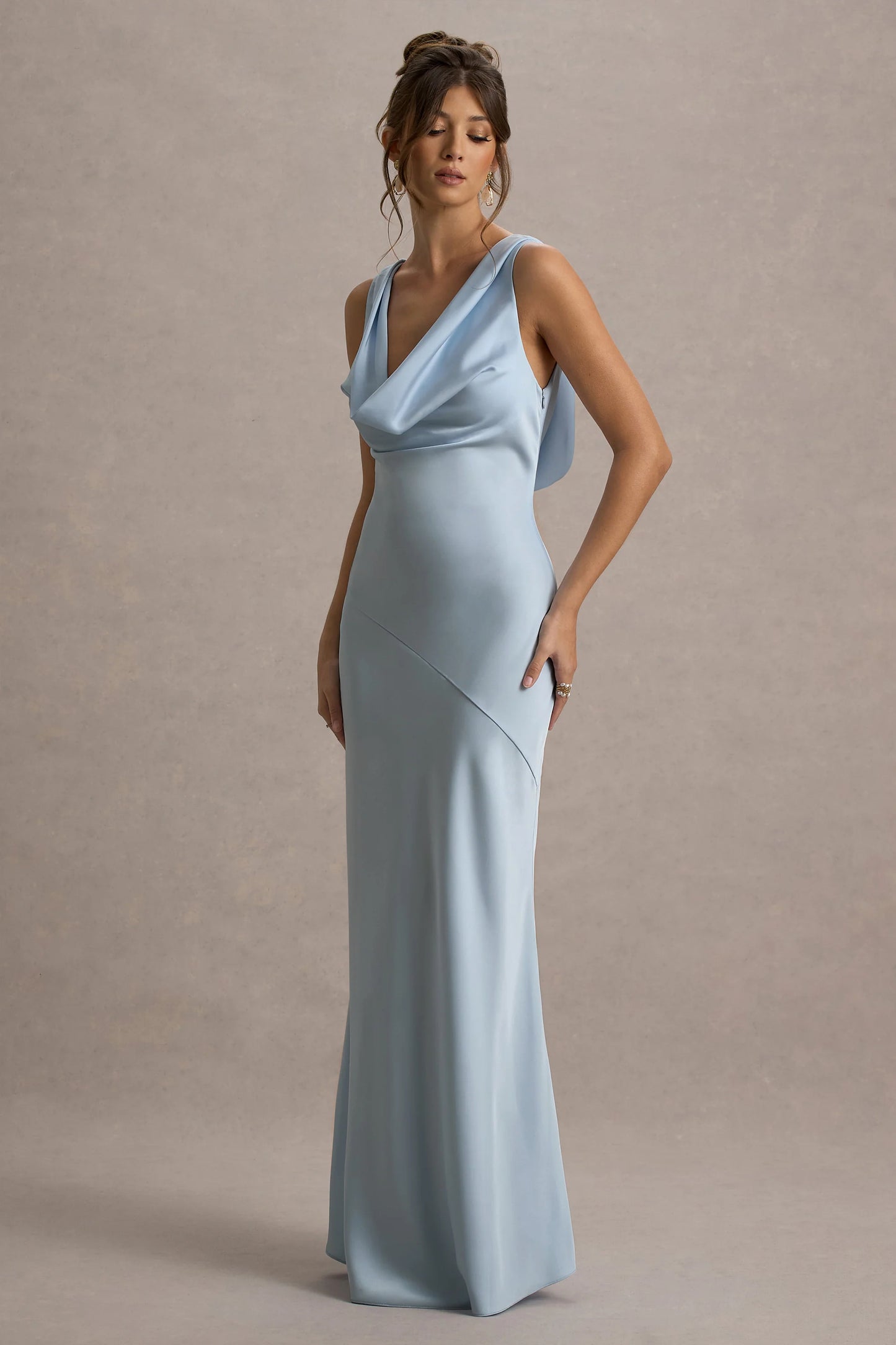 Alesso | Powder Blue Satin Cowl-Neck Maxi Dress