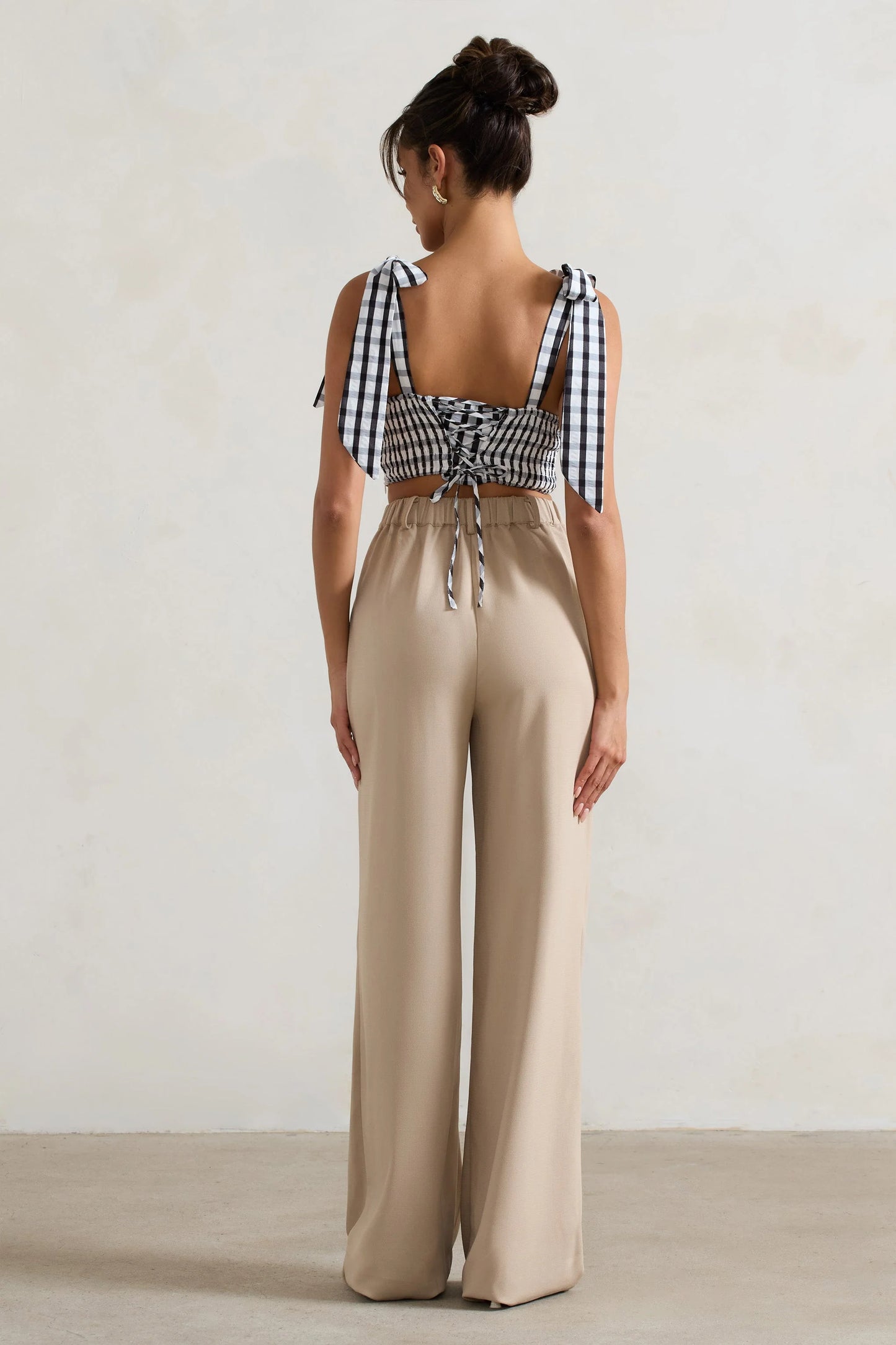 Hastings | Stone High-Waist Wide-Leg Trousers