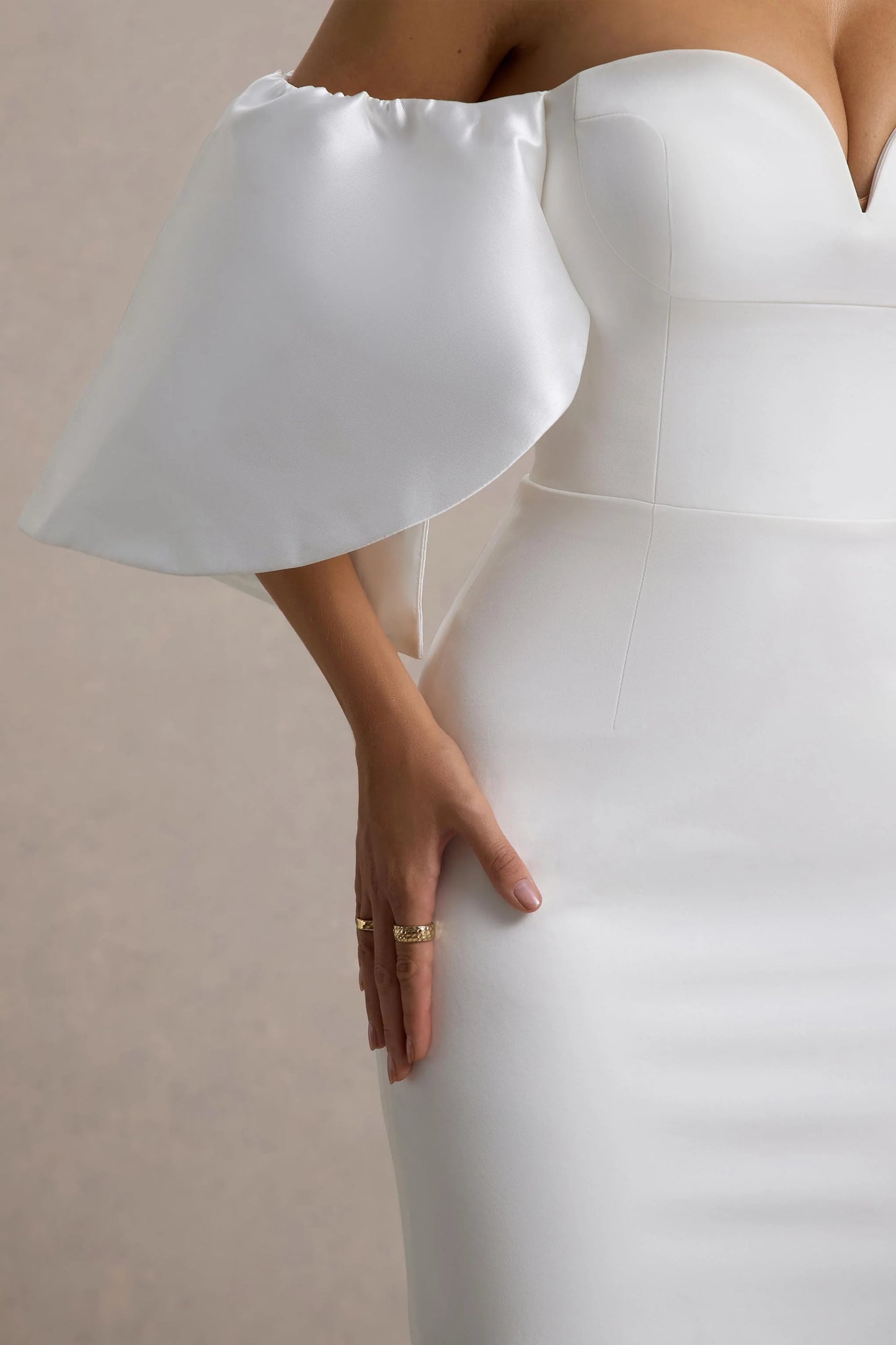 Dalani | White Corset Maxi Dress With Satin Puff Sleeves