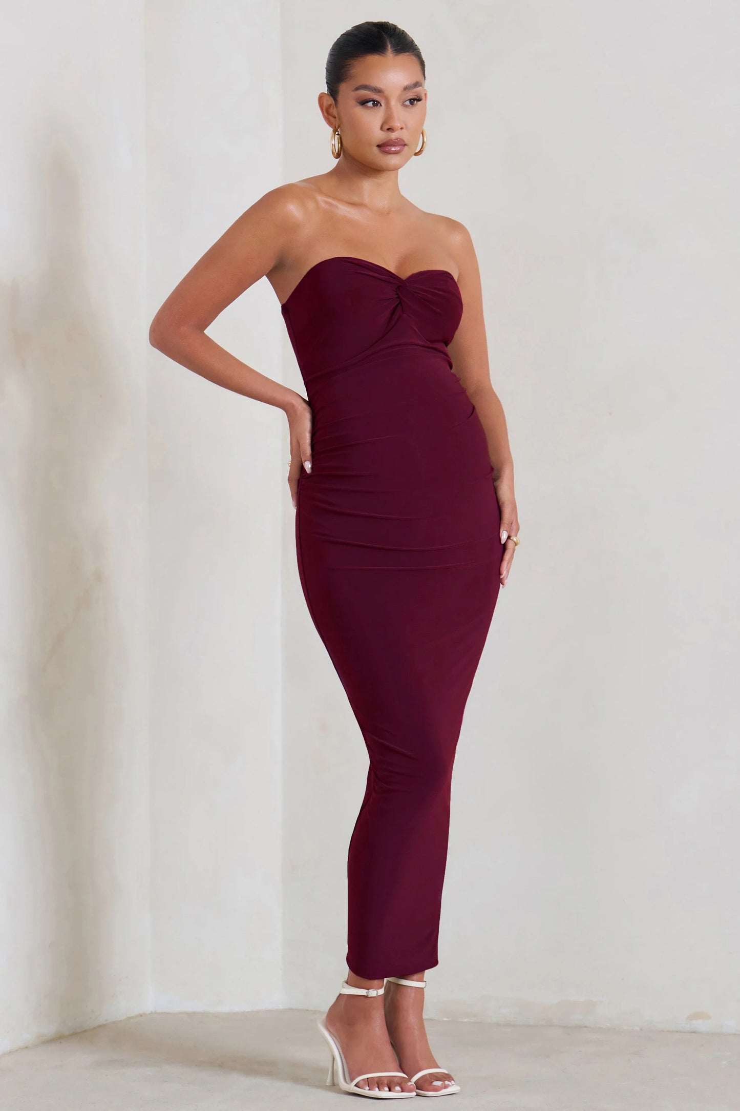 Evita | Burgundy Maternity Sweetheart Twist Detail Maxi Dress