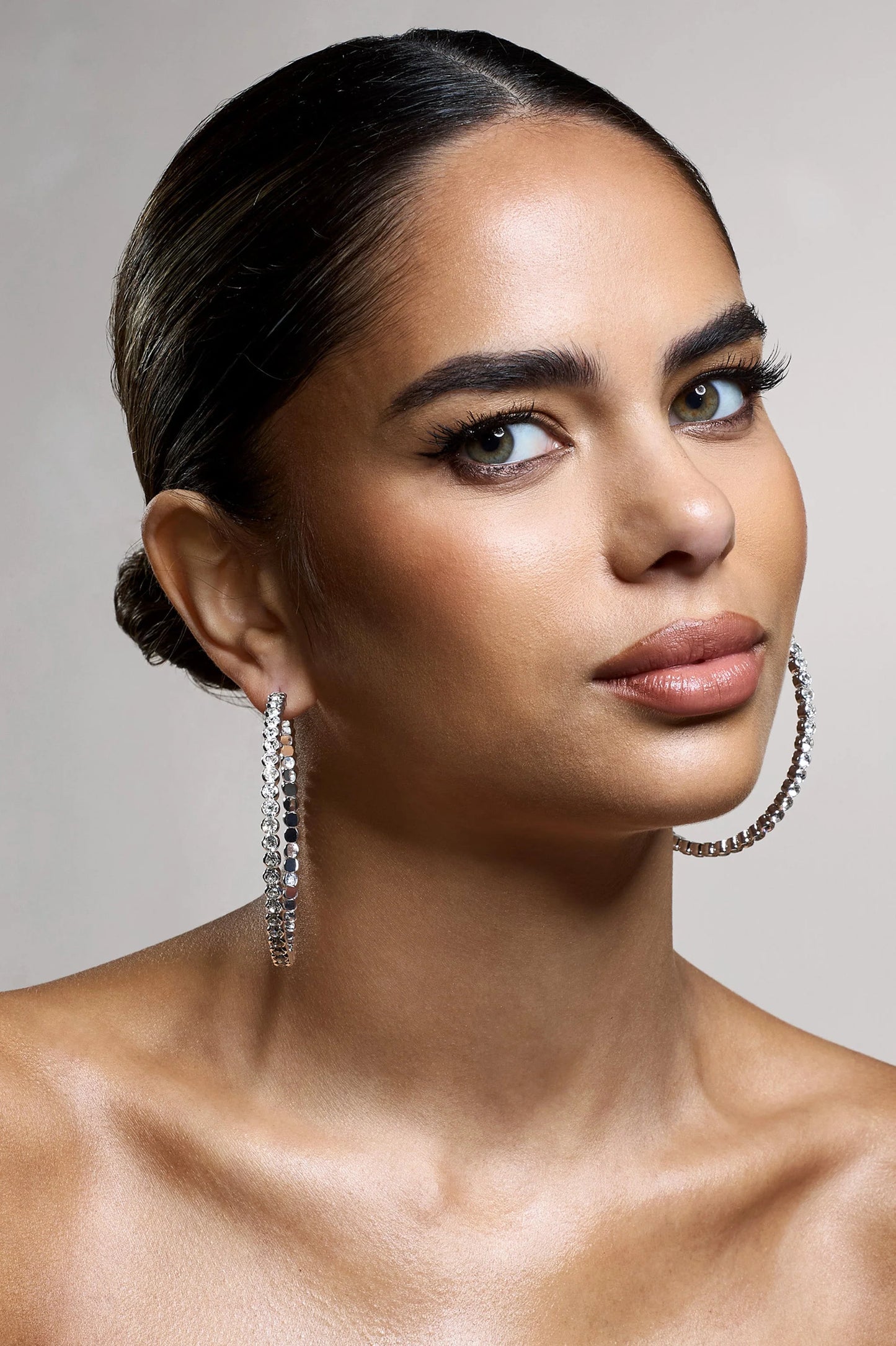 Jude | Silver Diamante Large Hoop Earrings