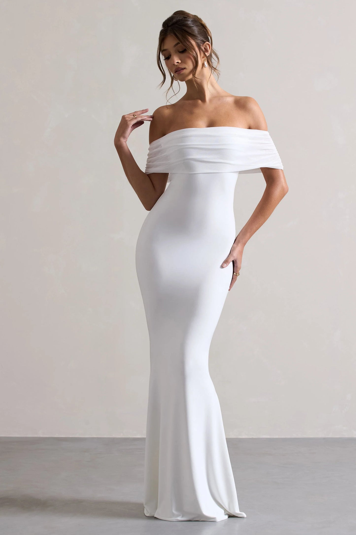 Kiana | White Bardot Maxi Dress