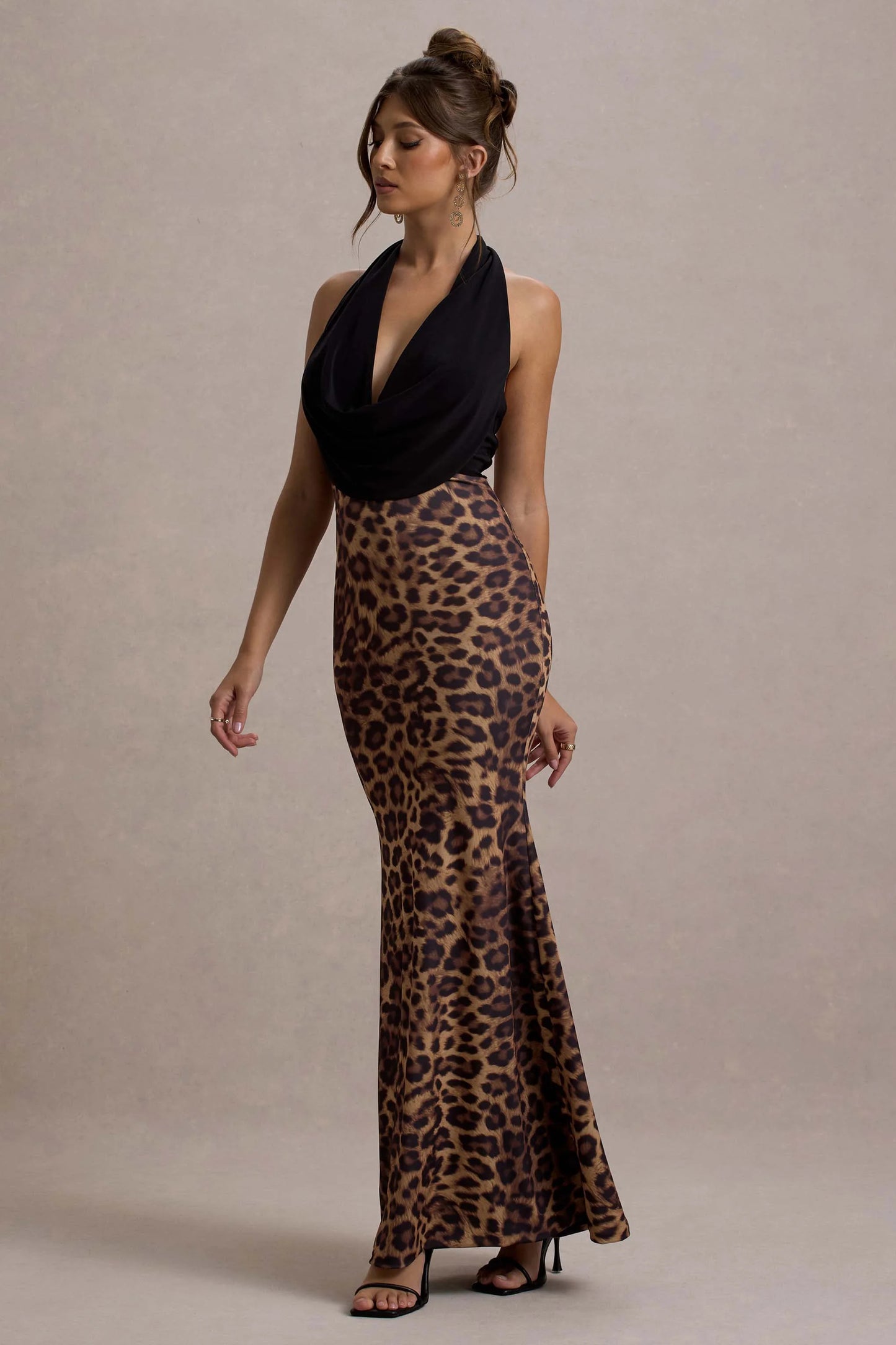 Krystal | Animal Print Deep Plunge-Neck Maxi Dress