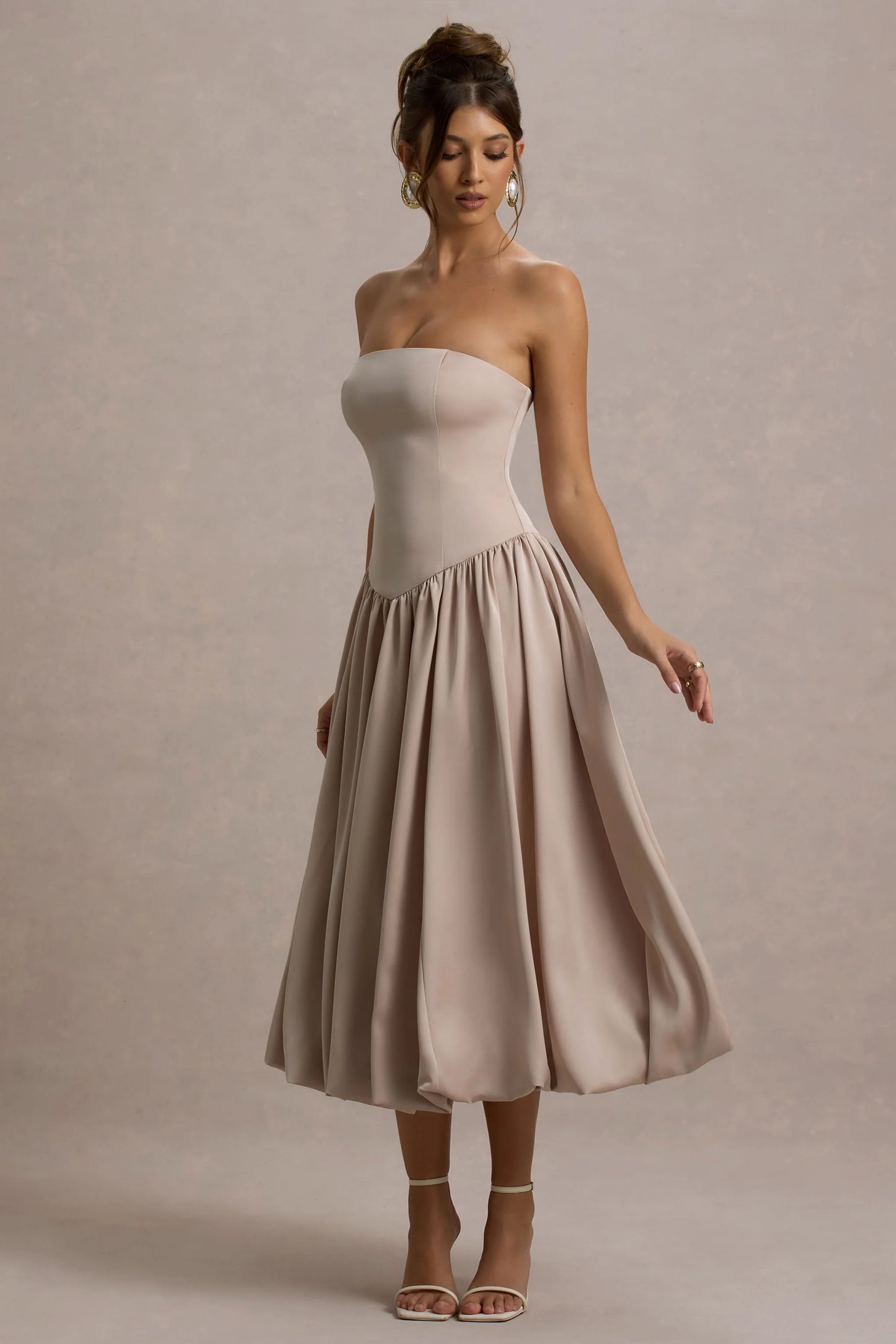 Keyton | Champagne Satin Bandeau Midi Dress