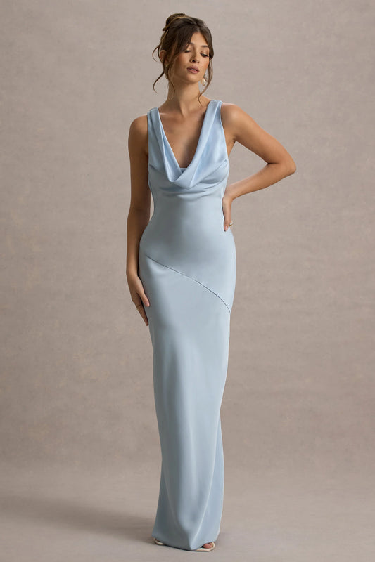 Alesso | Powder Blue Satin Cowl-Neck Maxi Dress