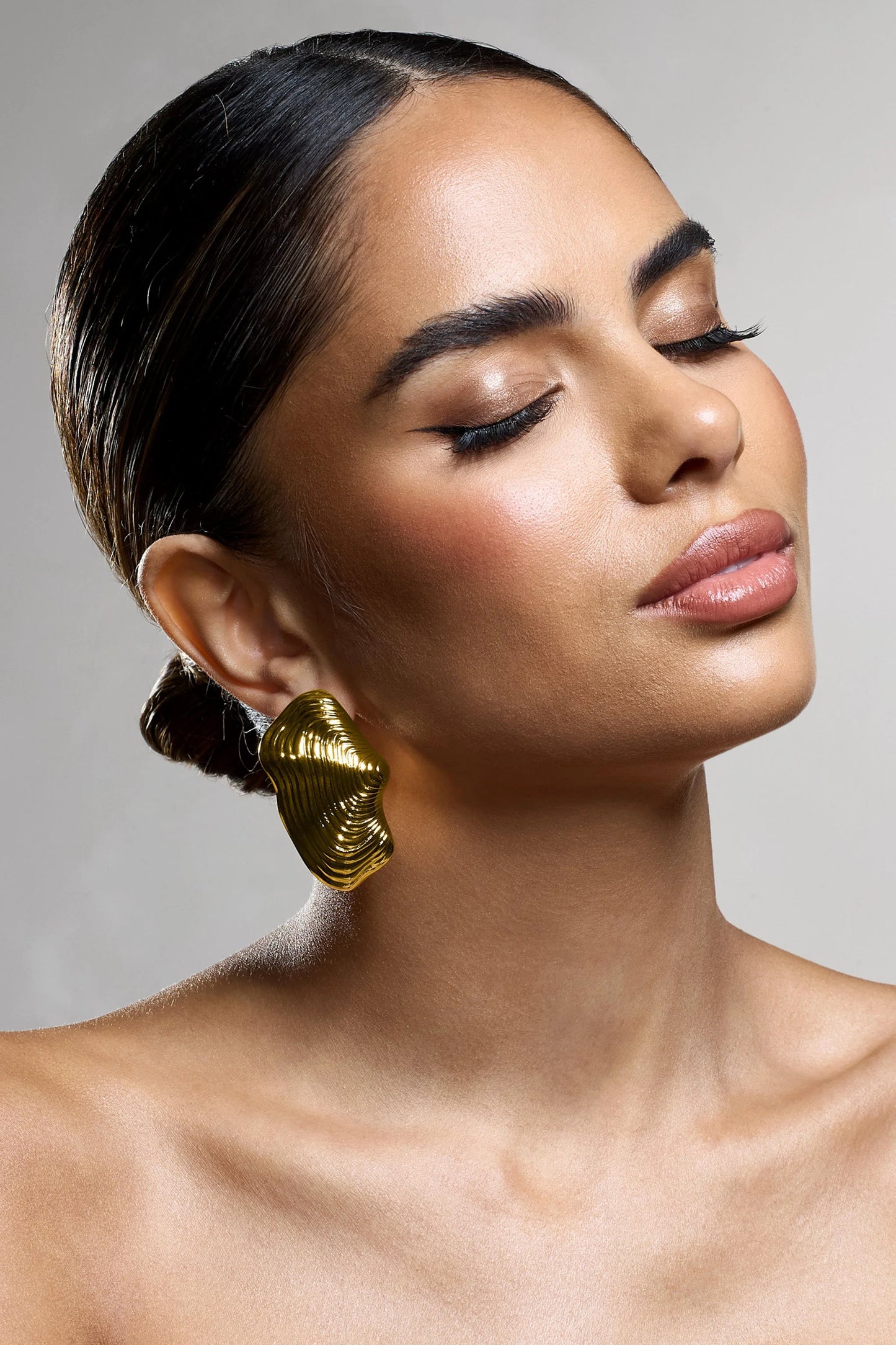 Katya | Gold Abstract Ribbed Statement Earrings