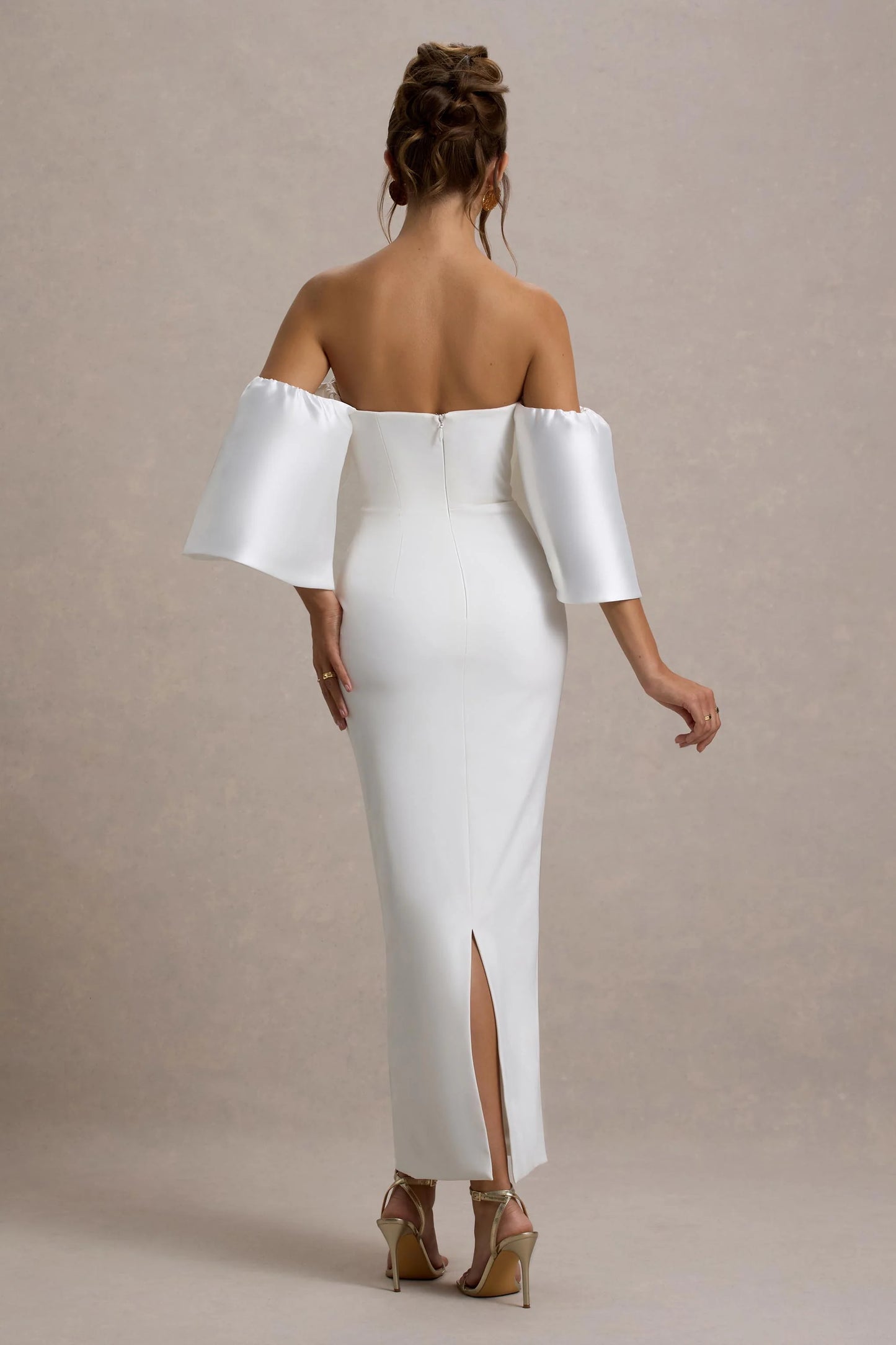 Dalani | White Corset Maxi Dress With Satin Puff Sleeves