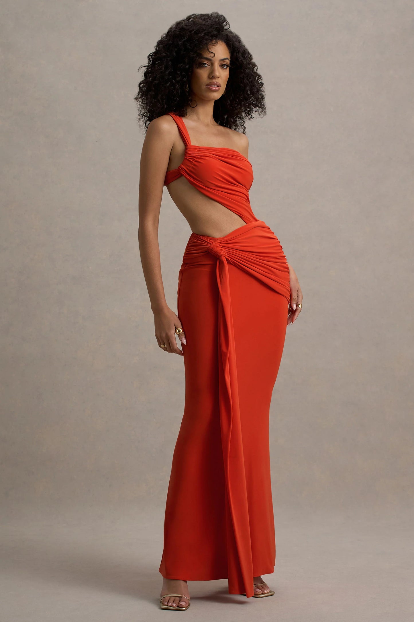 Giovanna | Orange Asymmetric Maxi Dress With Wrap Skirt