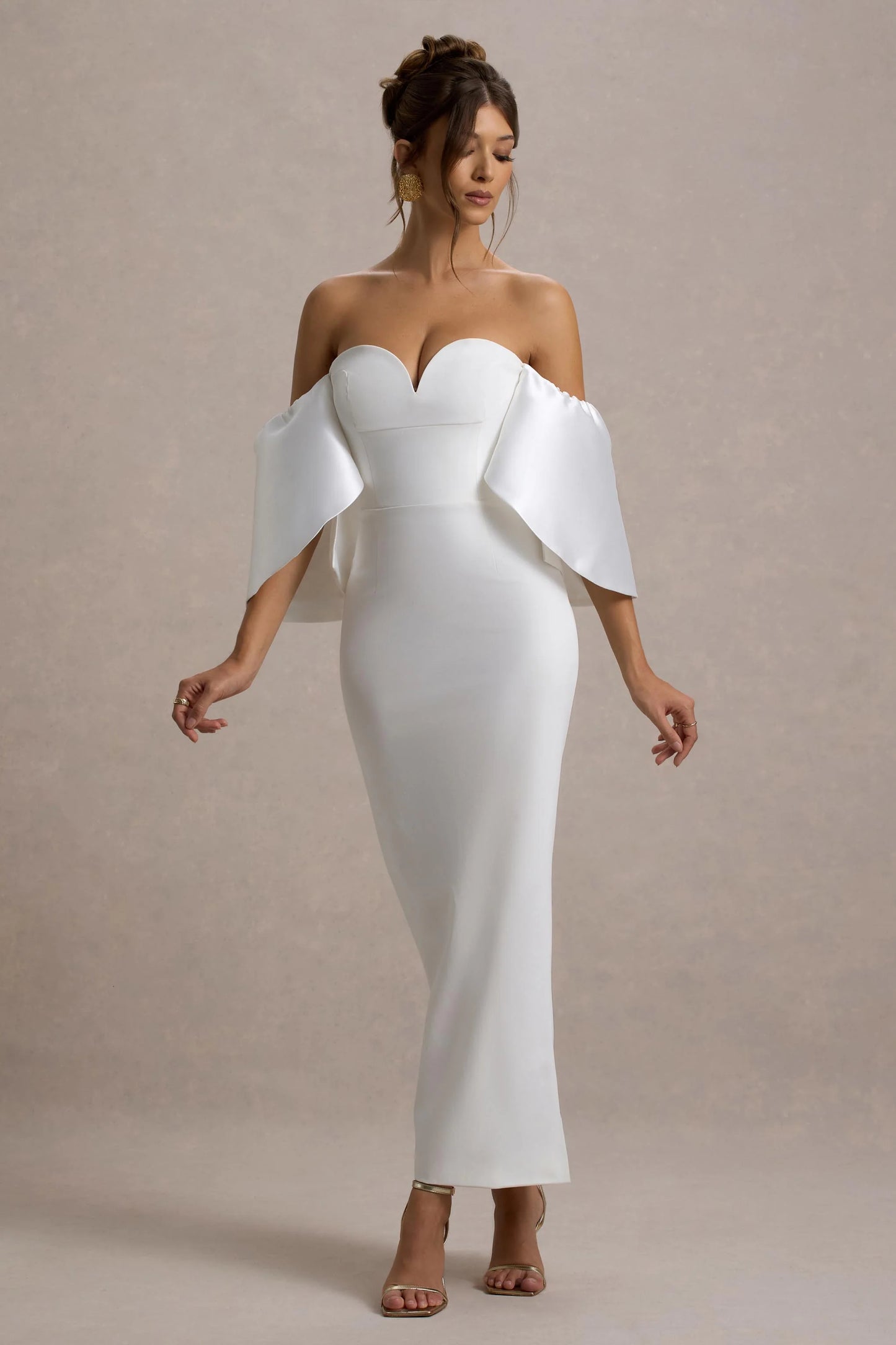 Dalani | White Corset Maxi Dress With Satin Puff Sleeves