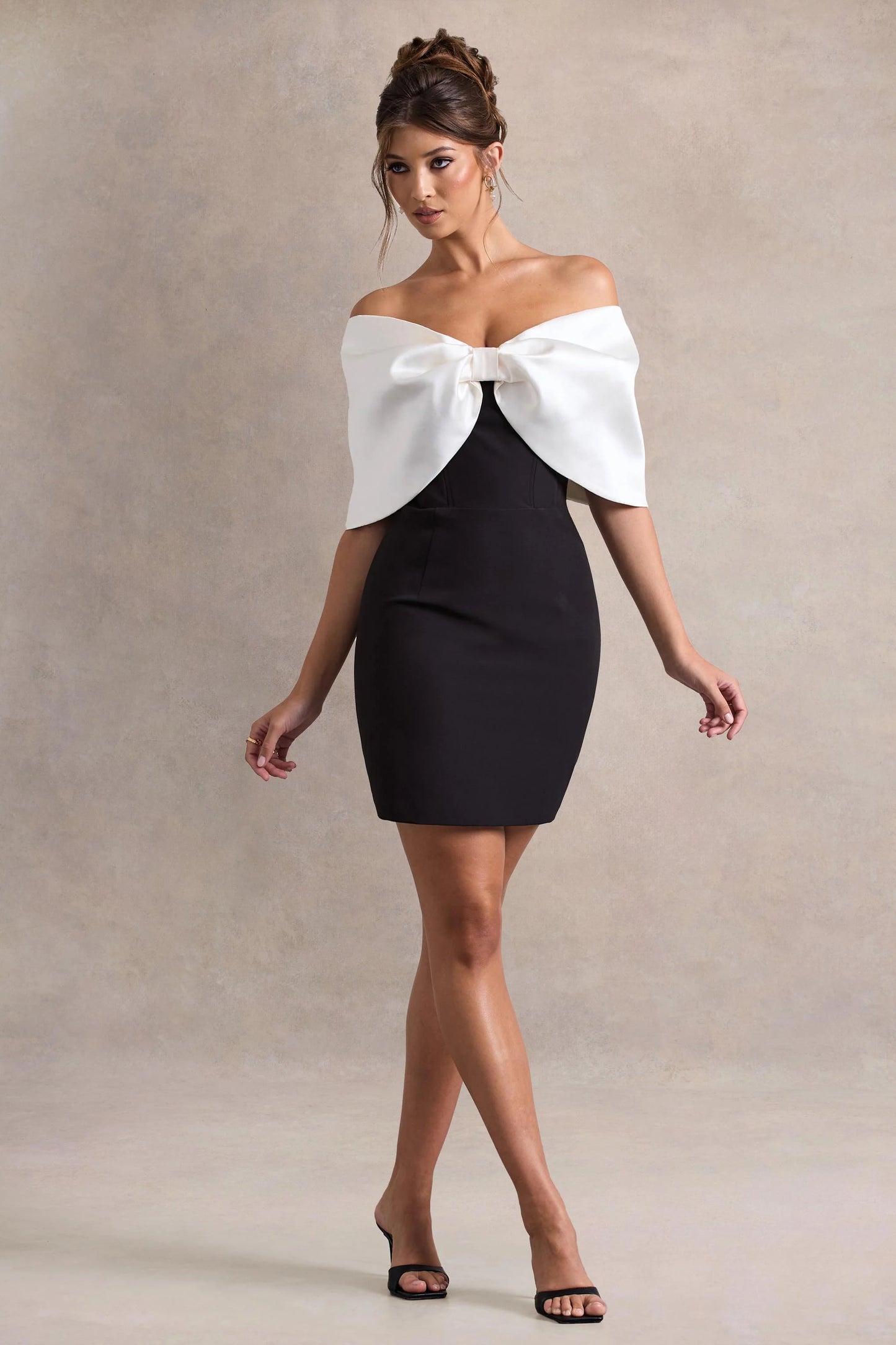 Dewdrop | Black & White Mini Dress With Oversized Bow