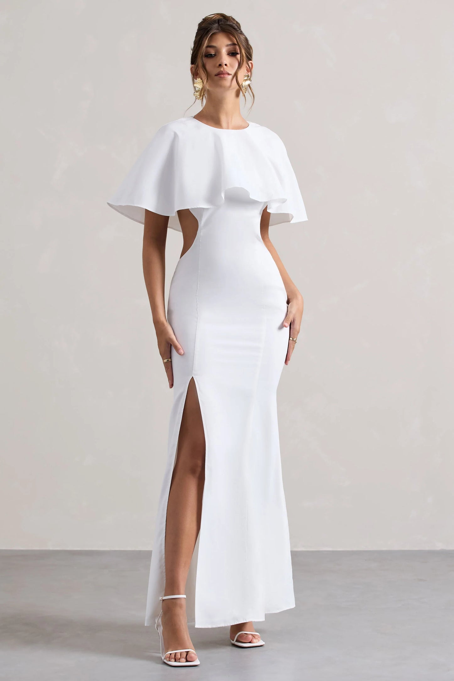 Isadora | Ivory Cut-Out Split Maxi Dress With Cape