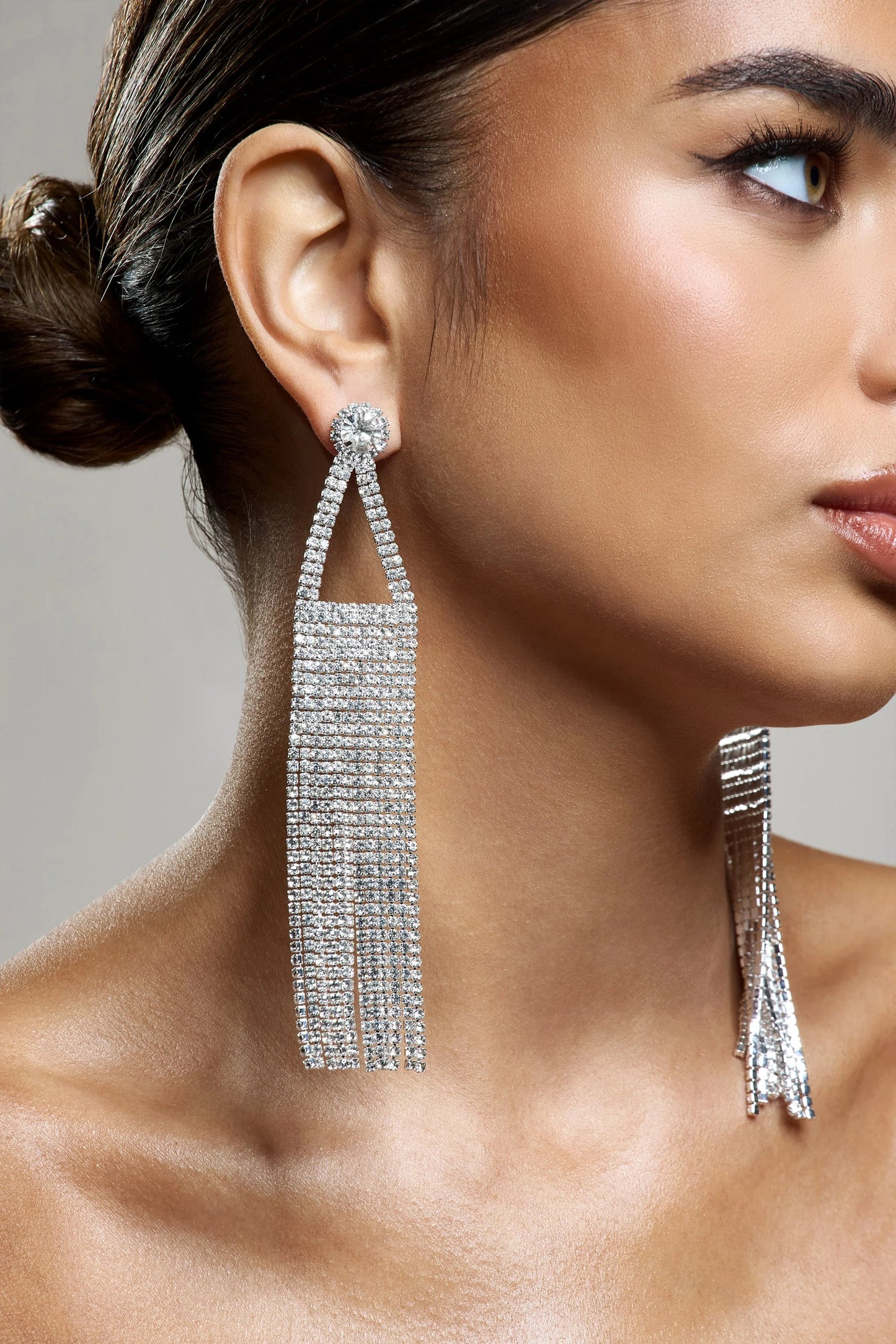 Balance | Silver Diamante Statement Tassel Earrings