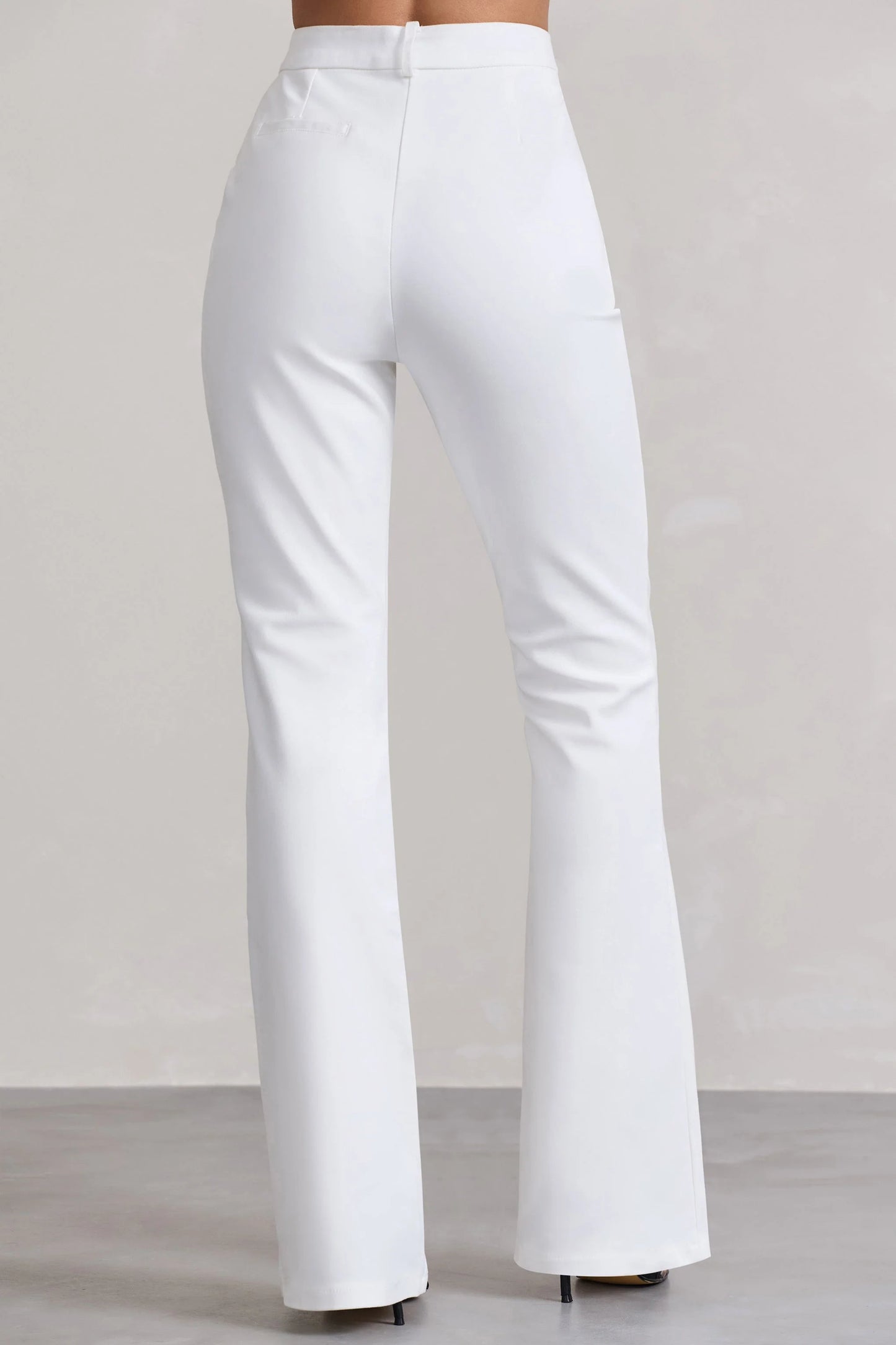 Kehlani | White High Waist Flared Tailored Trousers