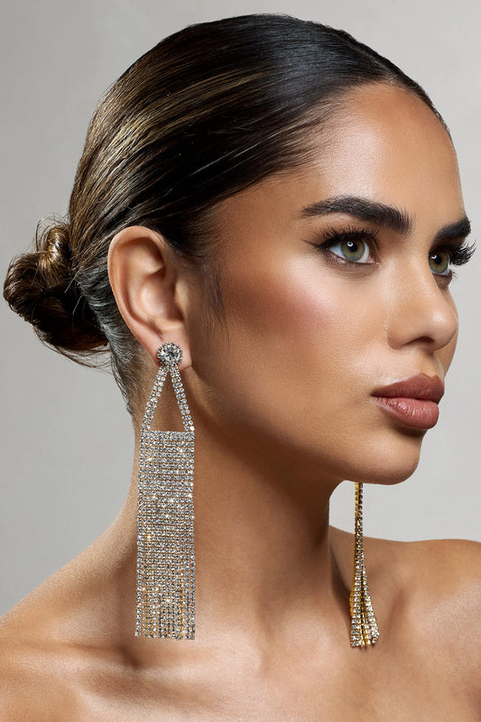 Glister | Gold Diamante Statement Tassel Earrings