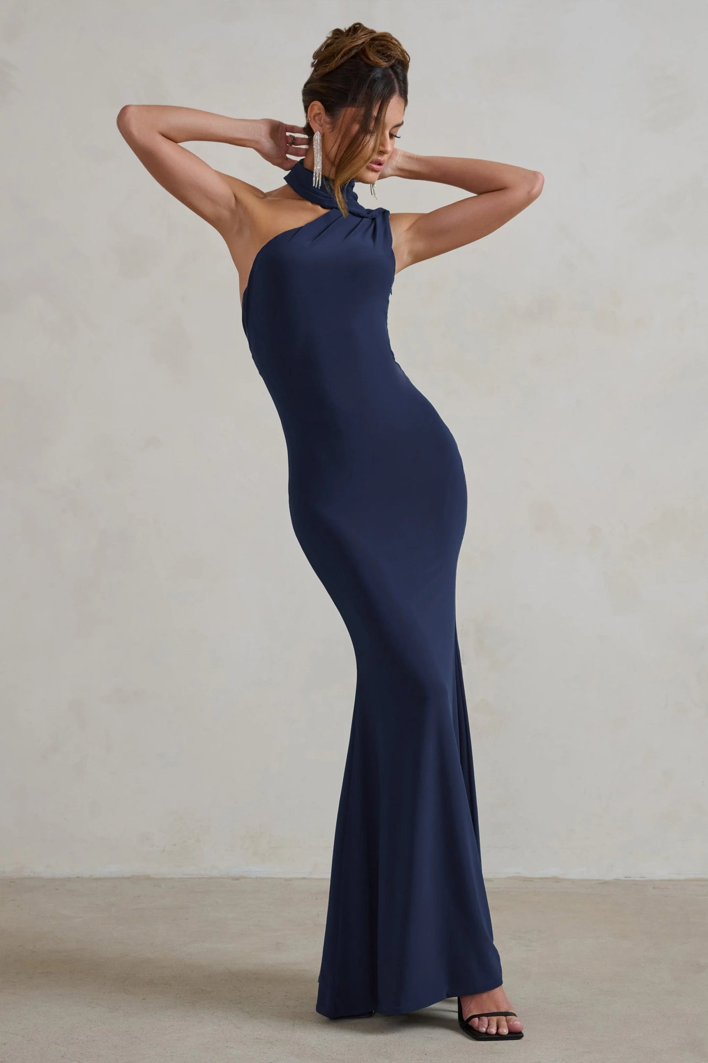 Capucine | Navy One Shoulder Draped Maxi Dress