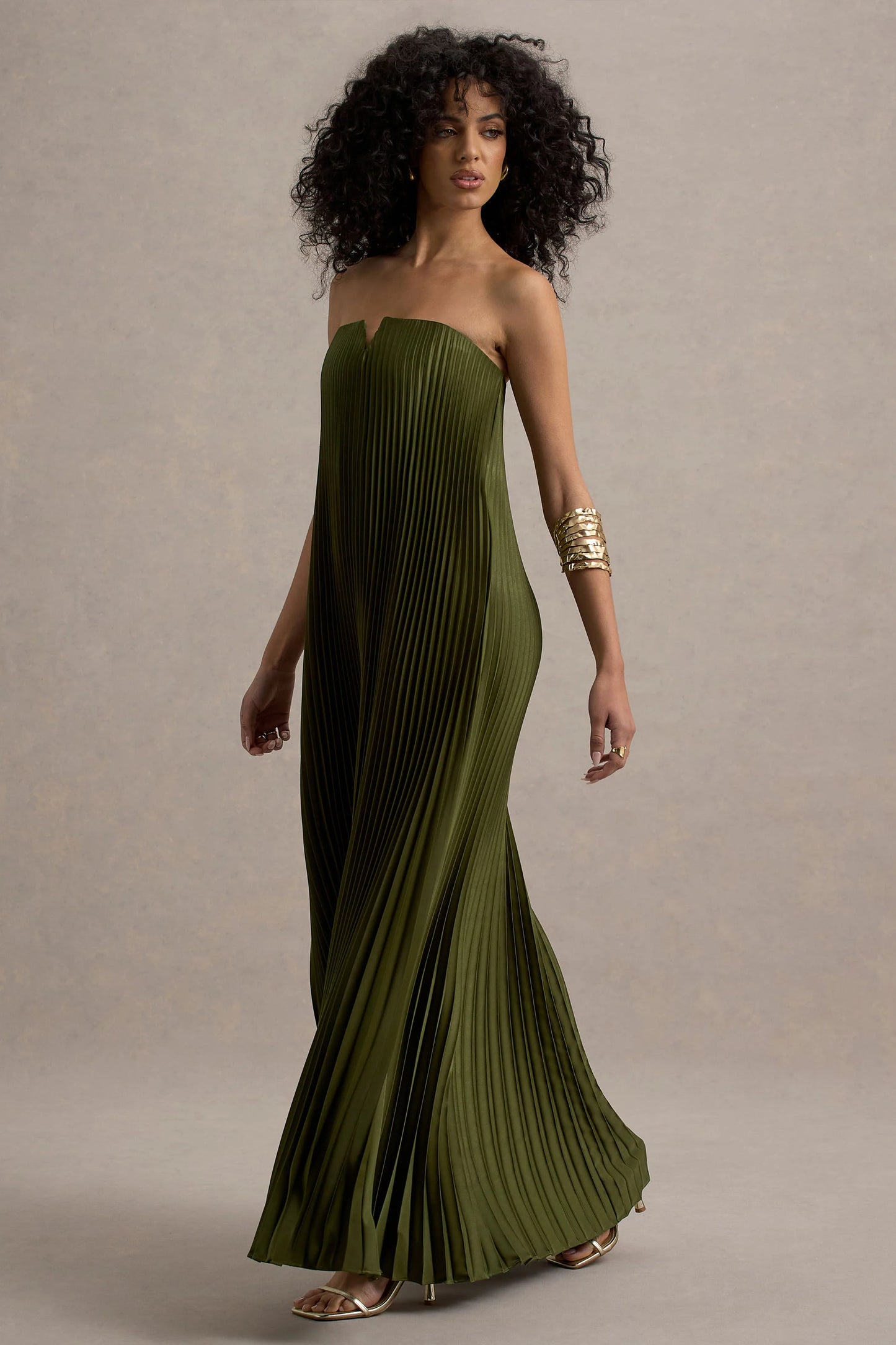 Bergamot | Olive Satin Sweetheart Maxi Dress