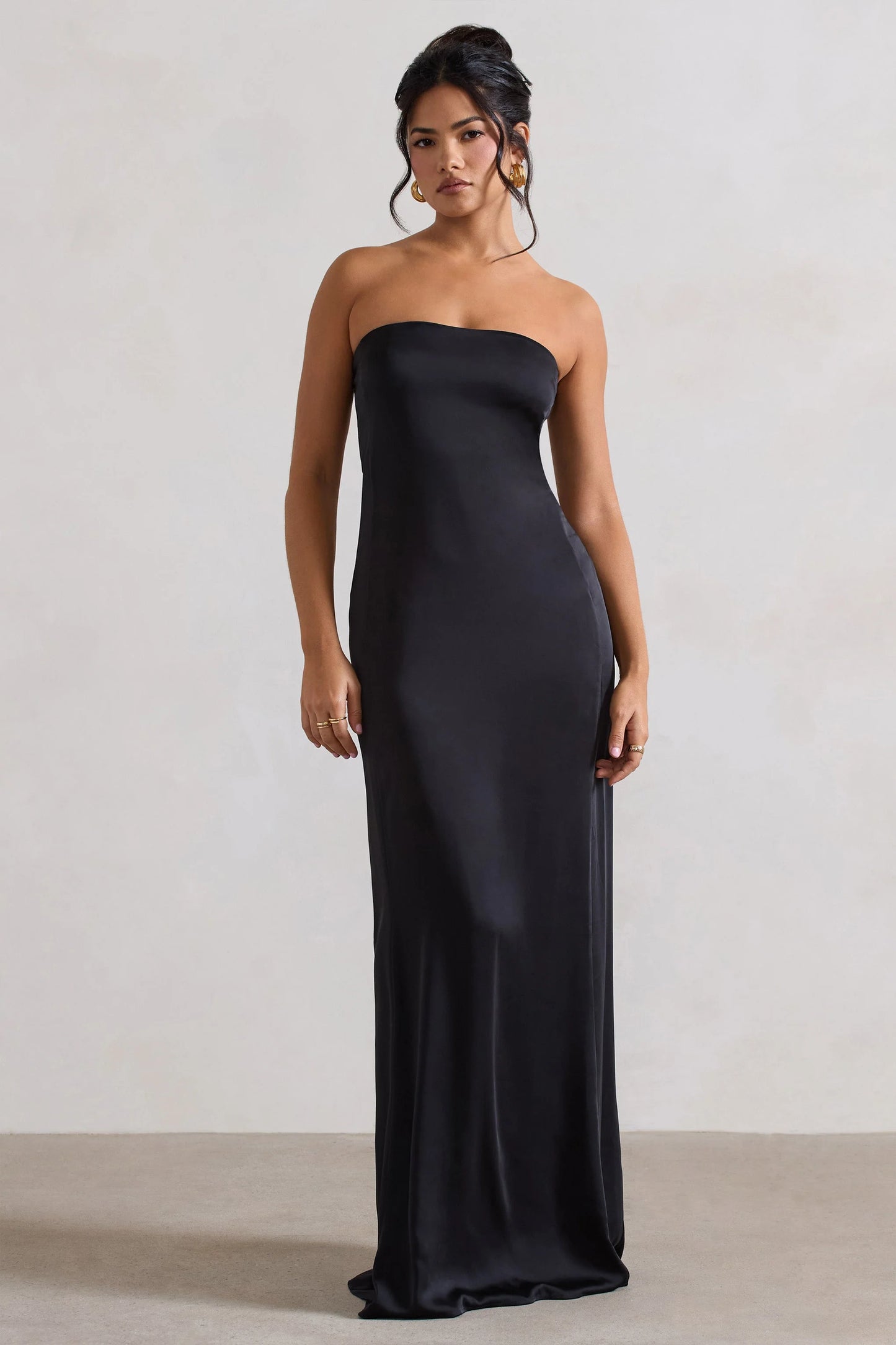 Azra | Black Satin Bandeau Maxi Dress