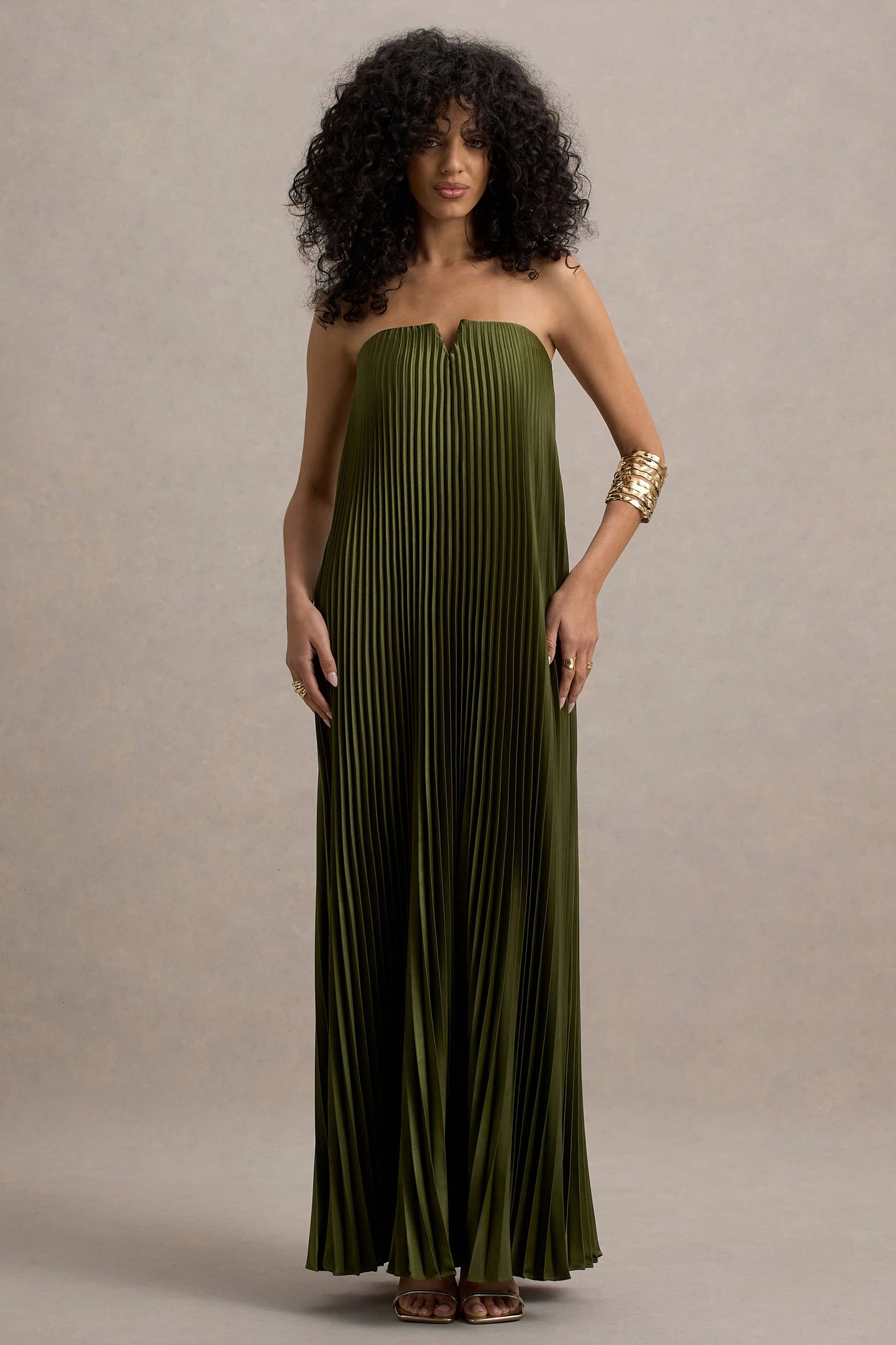 Bergamot | Olive Satin Sweetheart Maxi Dress