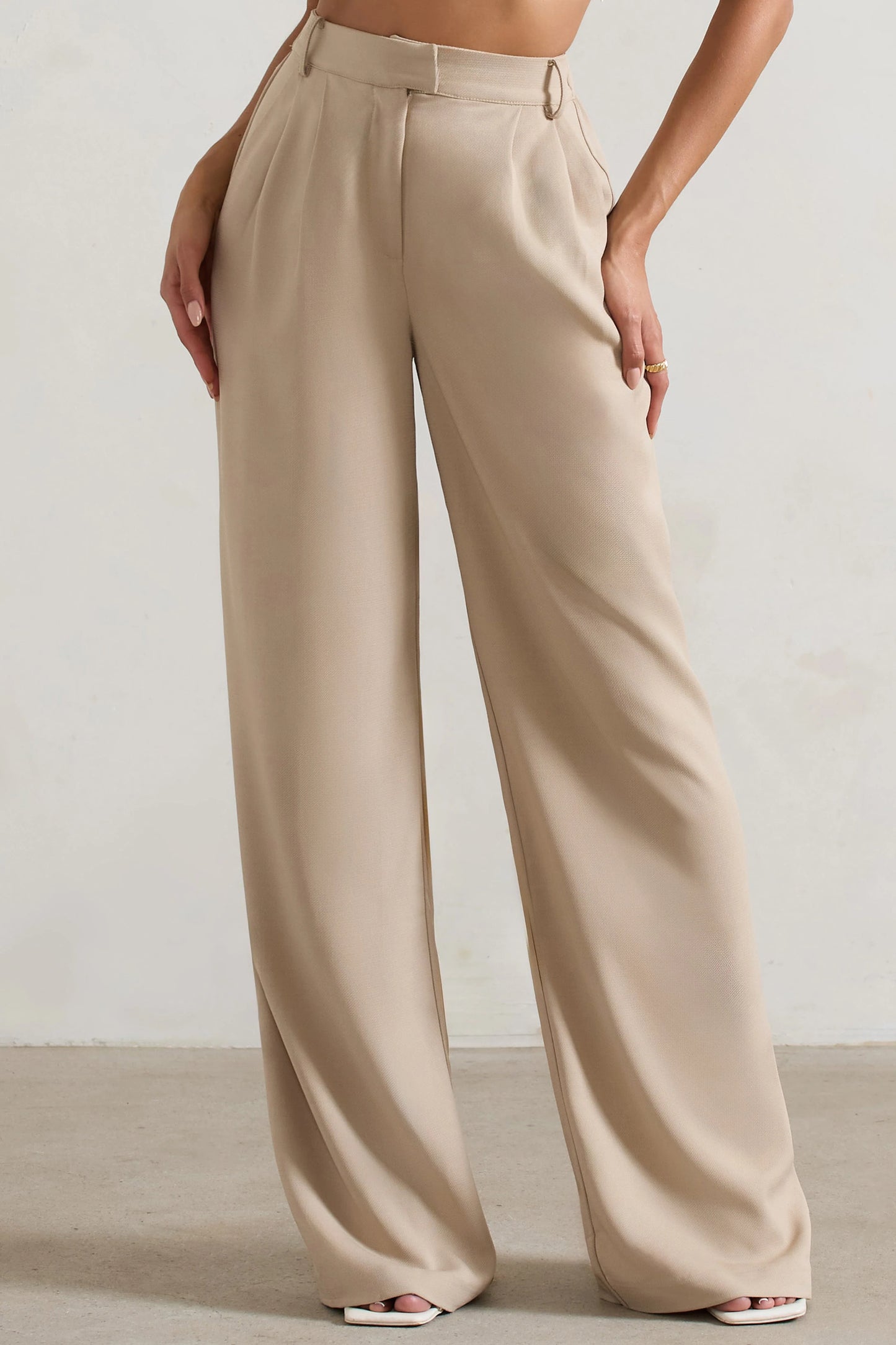 Hastings | Stone High-Waist Wide-Leg Trousers